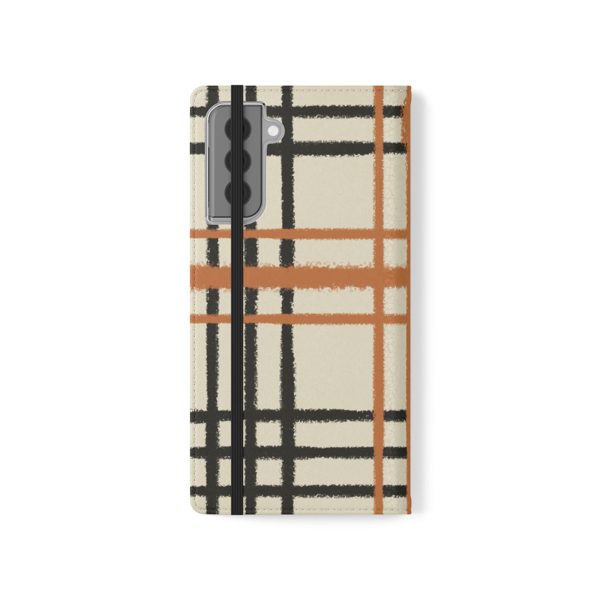 Black and Orange Plaid Flip Cases, Artsulli - Art is Long, Life is Short, Phone Case, , , , , , ,