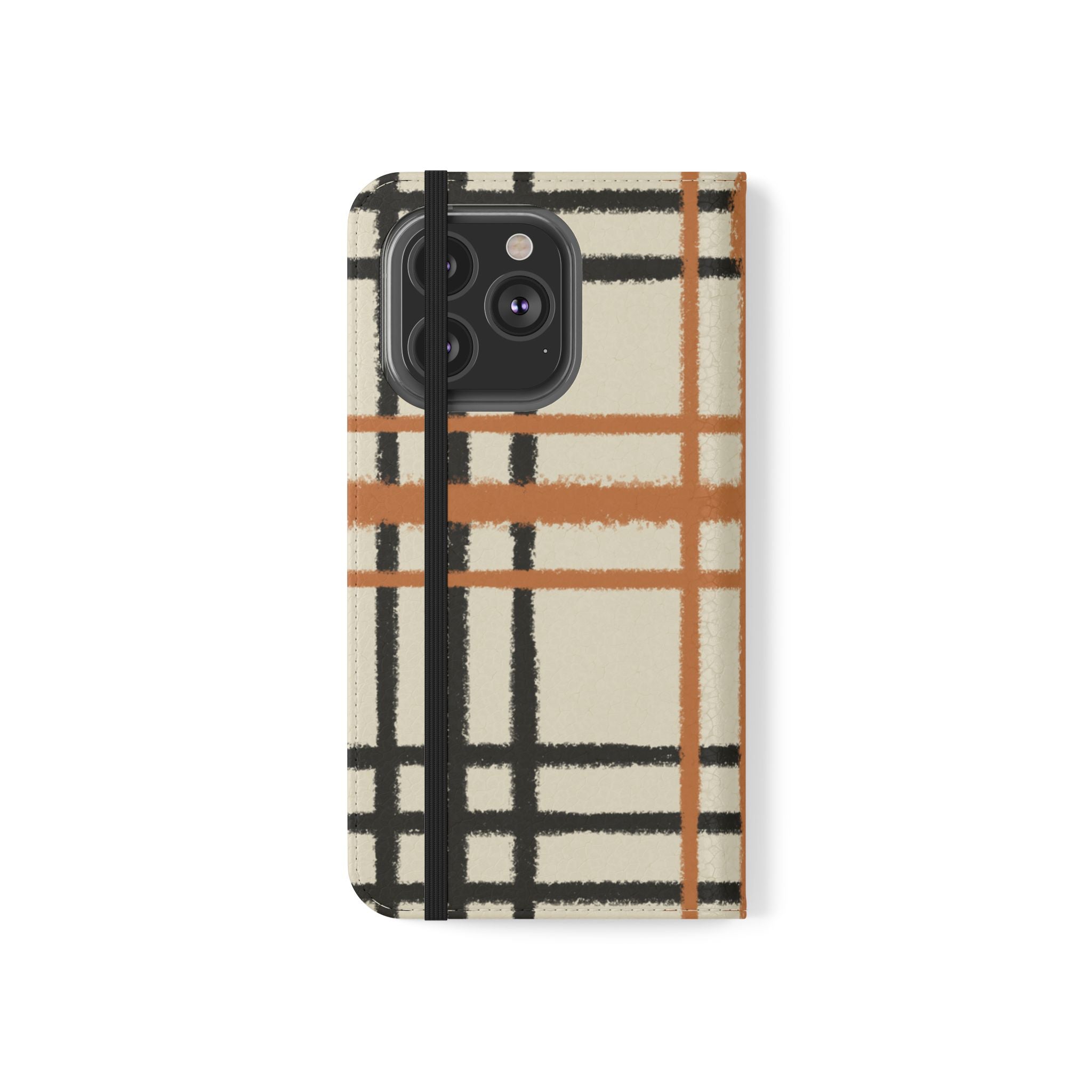 Black and Orange Plaid Flip Cases, Artsulli - Art is Long, Life is Short, Phone Case, , , , , , ,