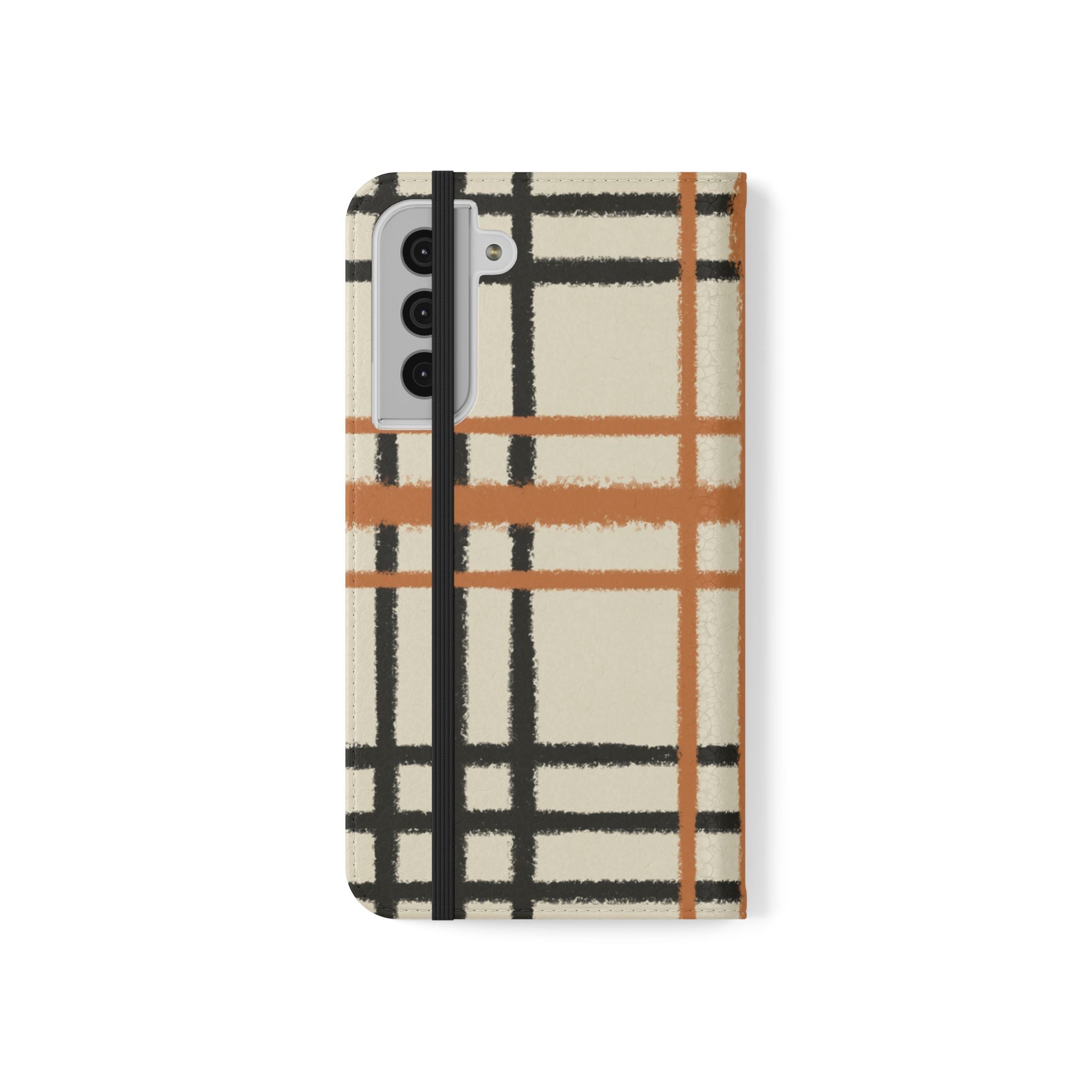 Black and Orange Plaid Flip Cases, Artsulli - Art is Long, Life is Short, Phone Case, , , , , , ,
