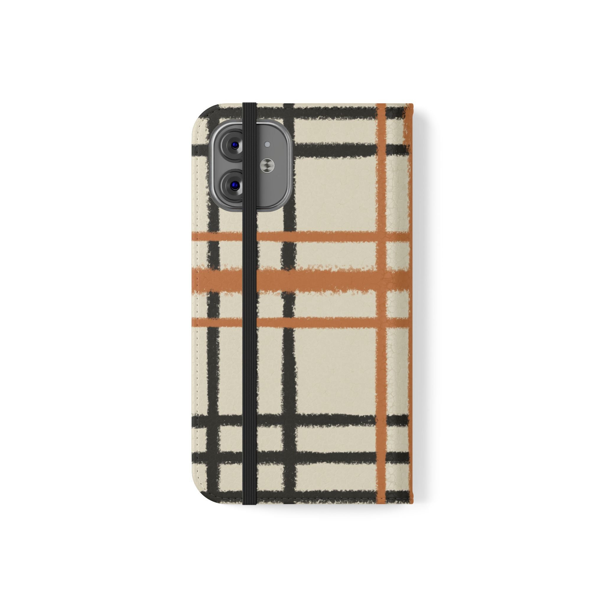 Black and Orange Plaid Flip Cases, Artsulli - Art is Long, Life is Short, Phone Case, , , , , , ,