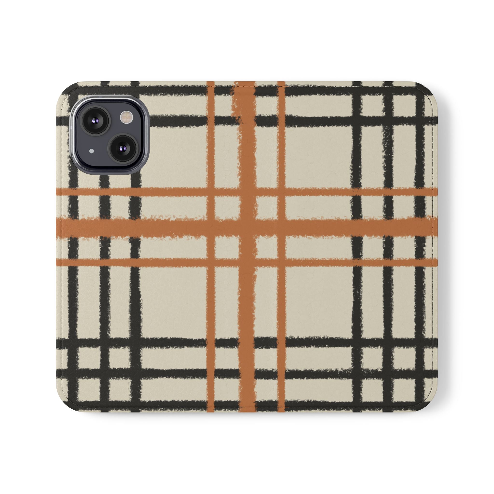 Black and Orange Plaid Flip Cases, Artsulli - Art is Long, Life is Short, Phone Case, Size, iPhone 13 Mini, , , , , 12052911854893711268