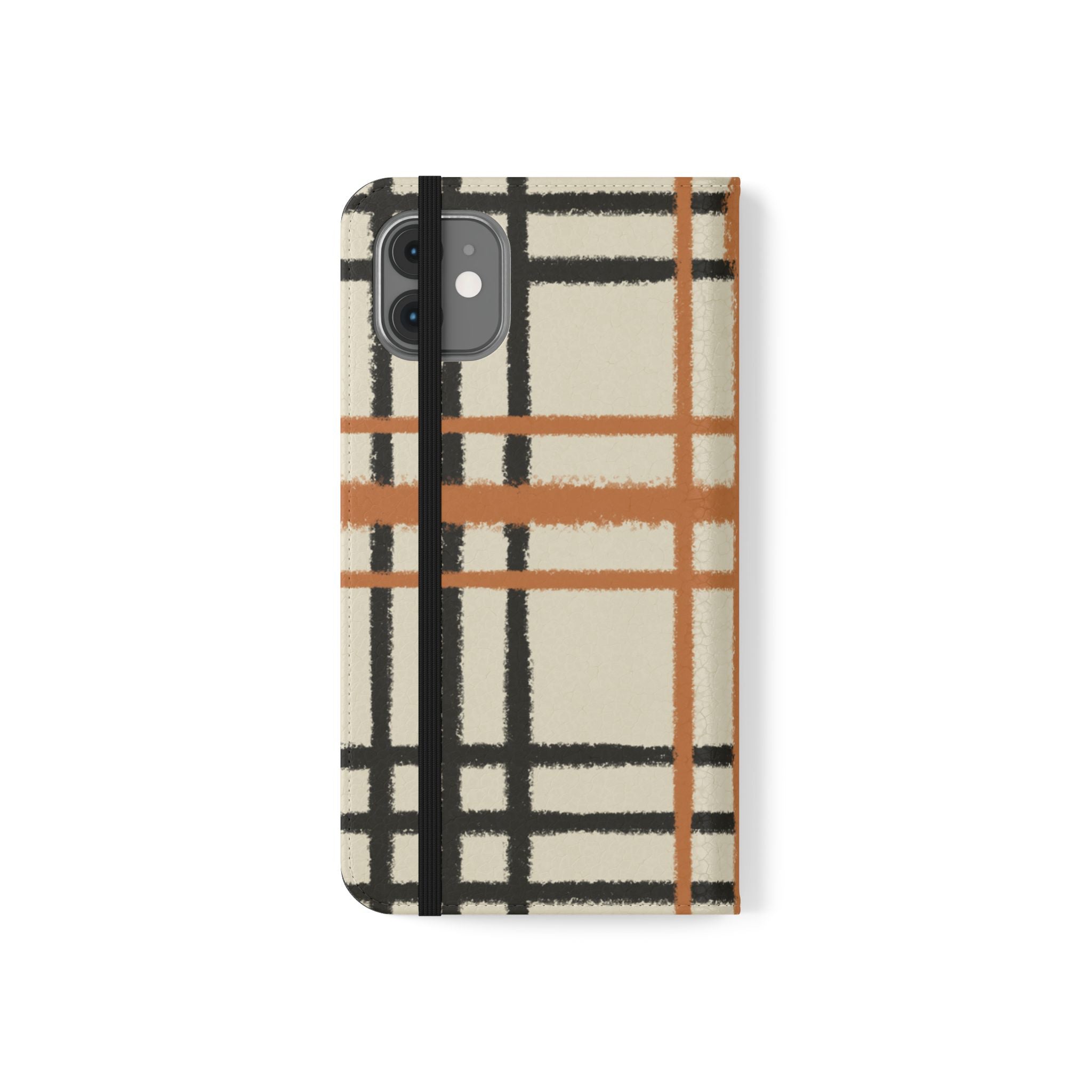 Black and Orange Plaid Flip Cases, Artsulli - Art is Long, Life is Short, Phone Case, , , , , , ,