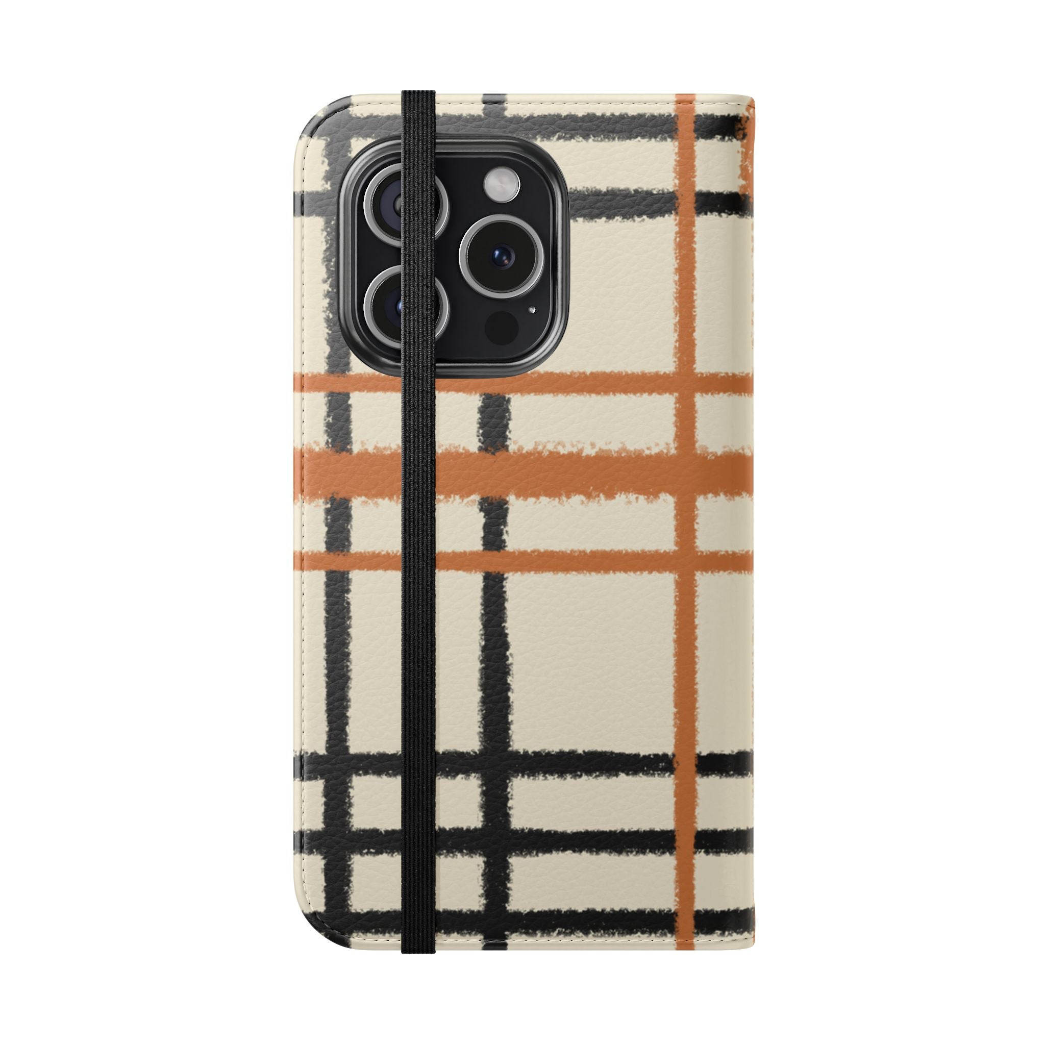 Black and Orange Plaid Flip Cases, Artsulli - Art is Long, Life is Short, Phone Case, , , , , , ,