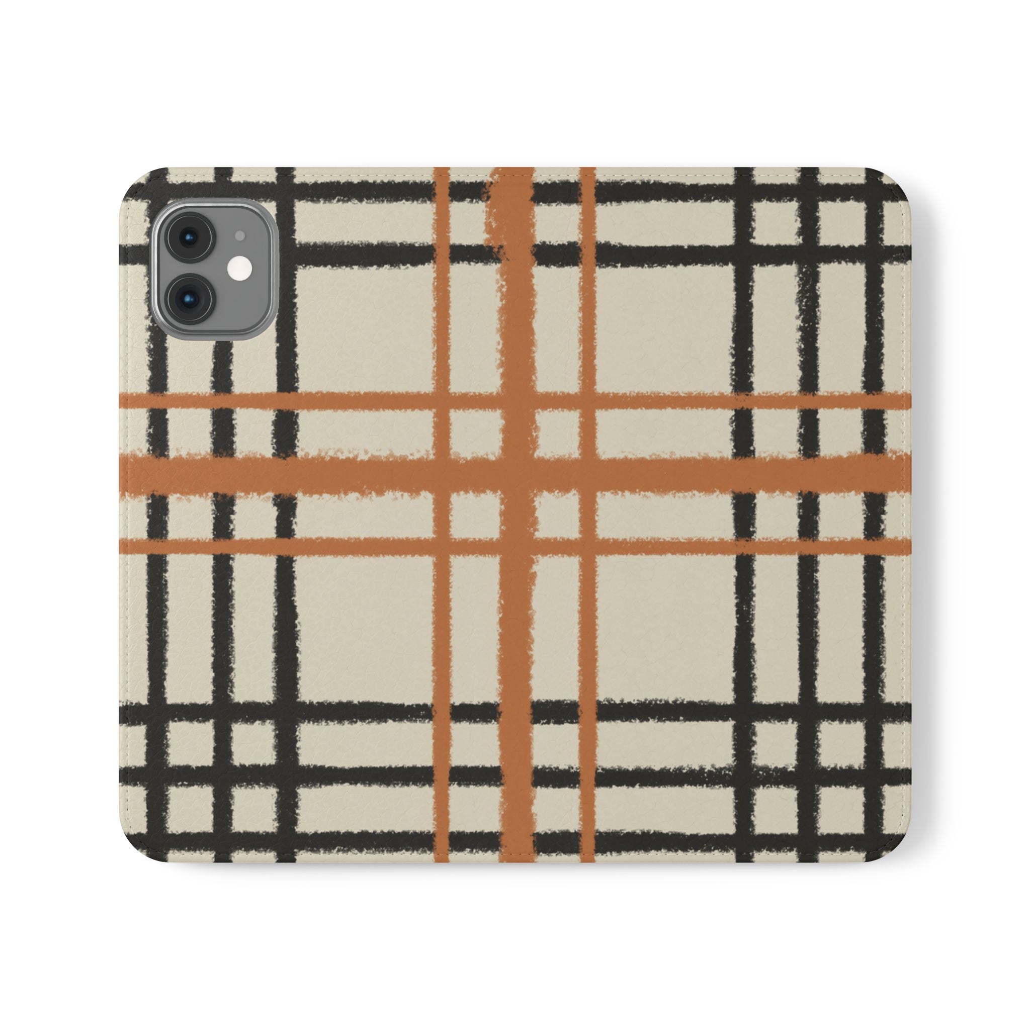 Black and Orange Plaid Flip Cases, Artsulli - Art is Long, Life is Short, Phone Case, Size, iPhone 11, , , , , 14490490104273126867