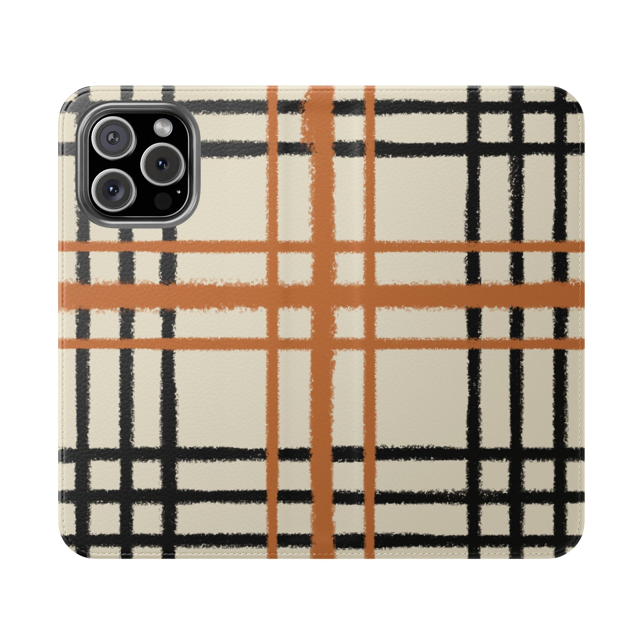 Black and Orange Plaid Flip Cases, Artsulli - Art is Long, Life is Short, Phone Case, Size, iPhone 16 Pro Max, , , , , 20931894130415268738