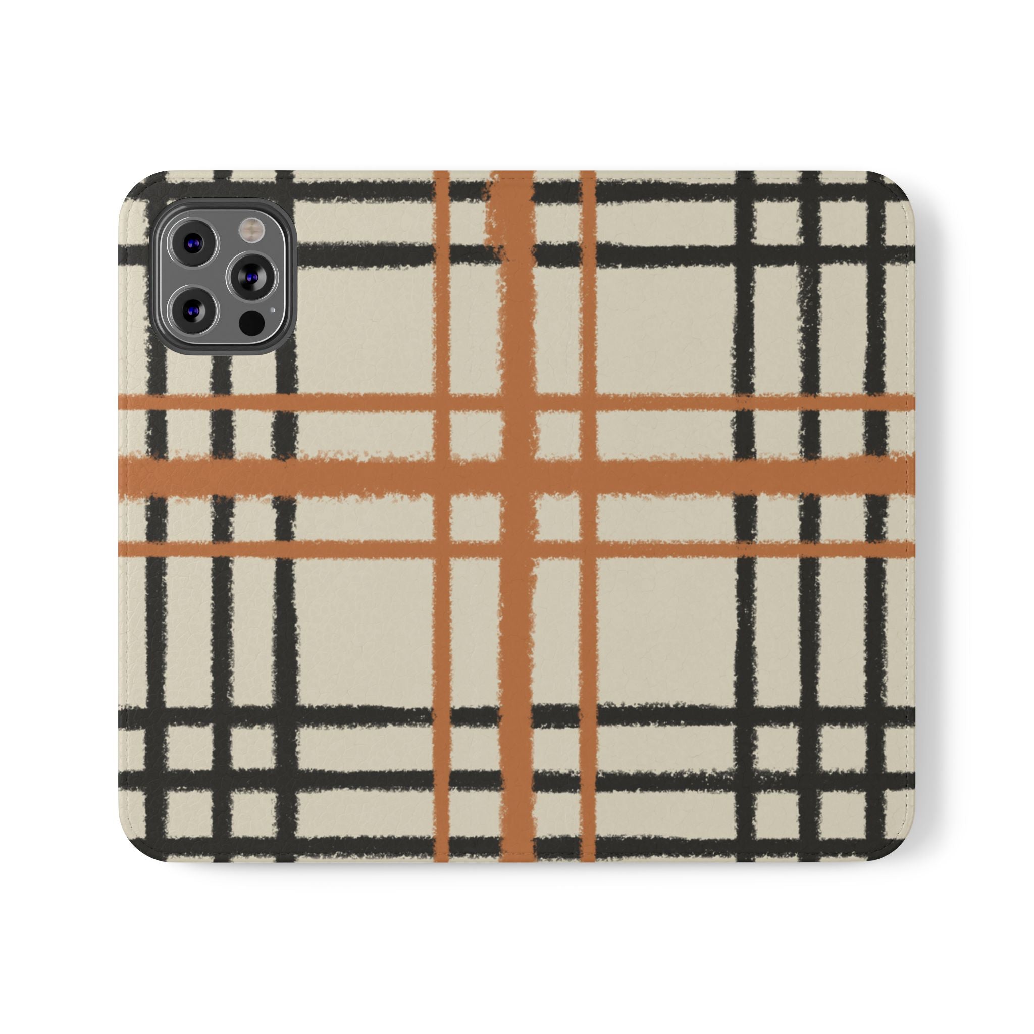 Black and Orange Plaid Flip Cases, Artsulli - Art is Long, Life is Short, Phone Case, Size, iPhone 12 Pro, , , , , 28488964971275155059
