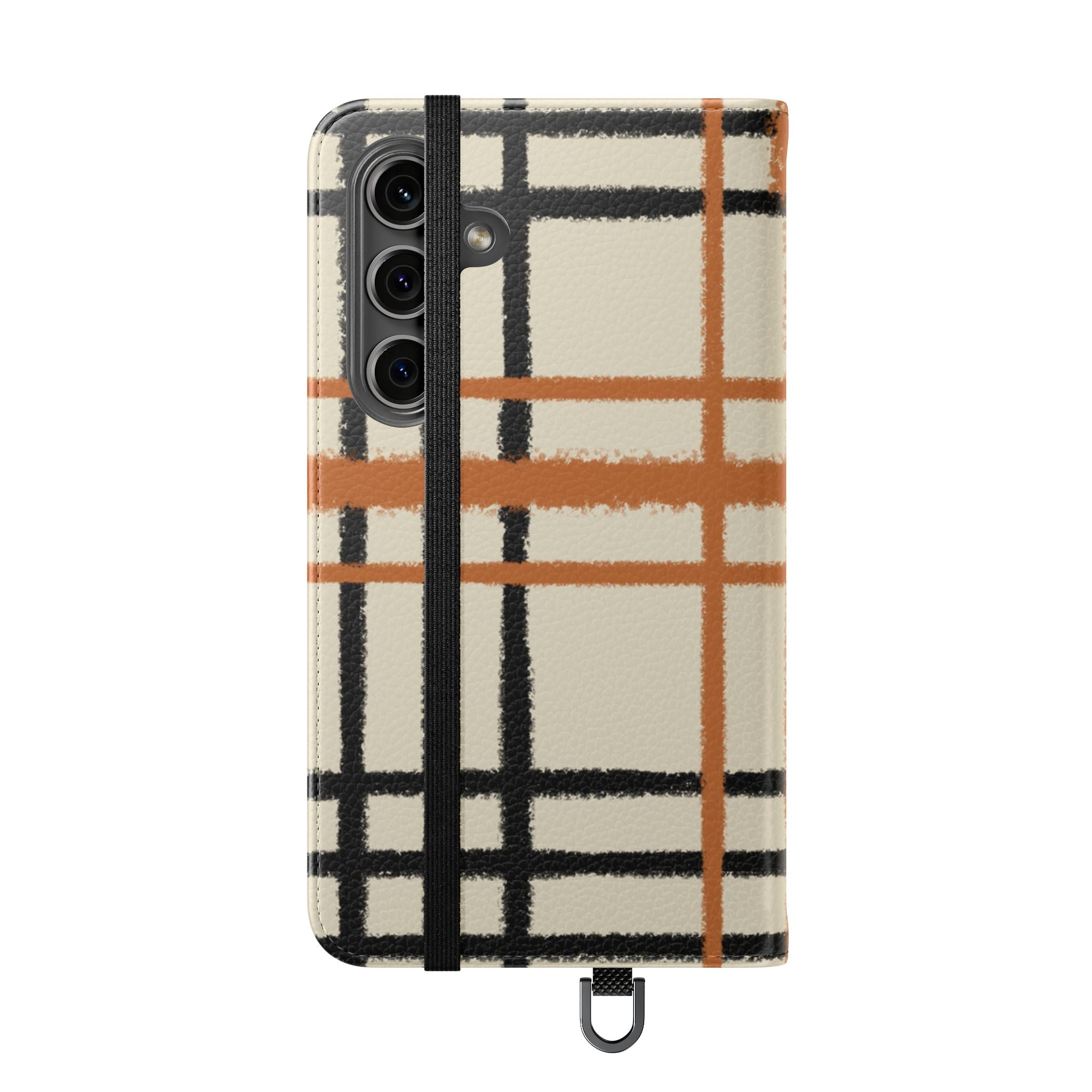 Black and Orange Plaid Flip Cases, Artsulli - Art is Long, Life is Short, Phone Case, , , , , , ,