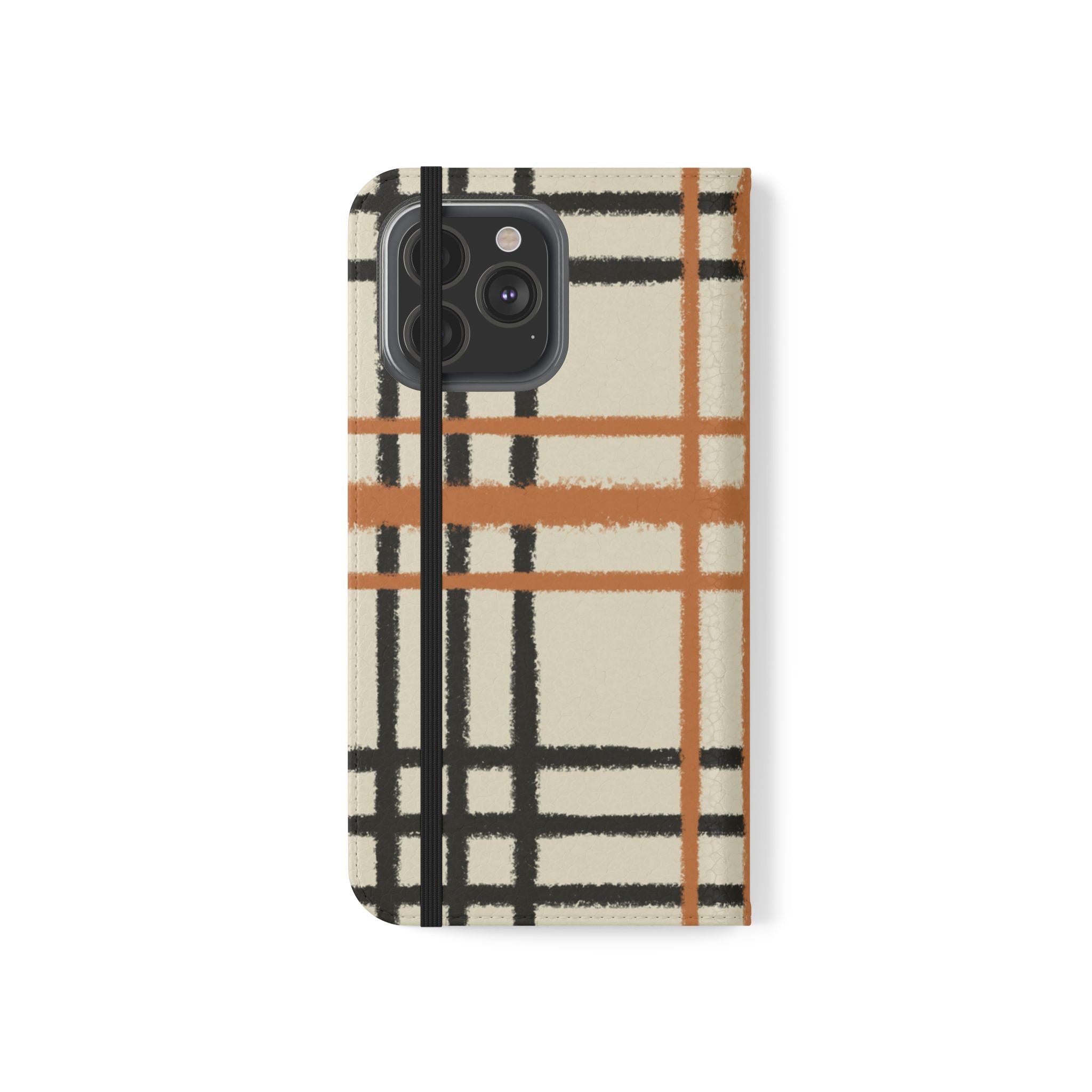 Black and Orange Plaid Flip Cases, Artsulli - Art is Long, Life is Short, Phone Case, , , , , , ,