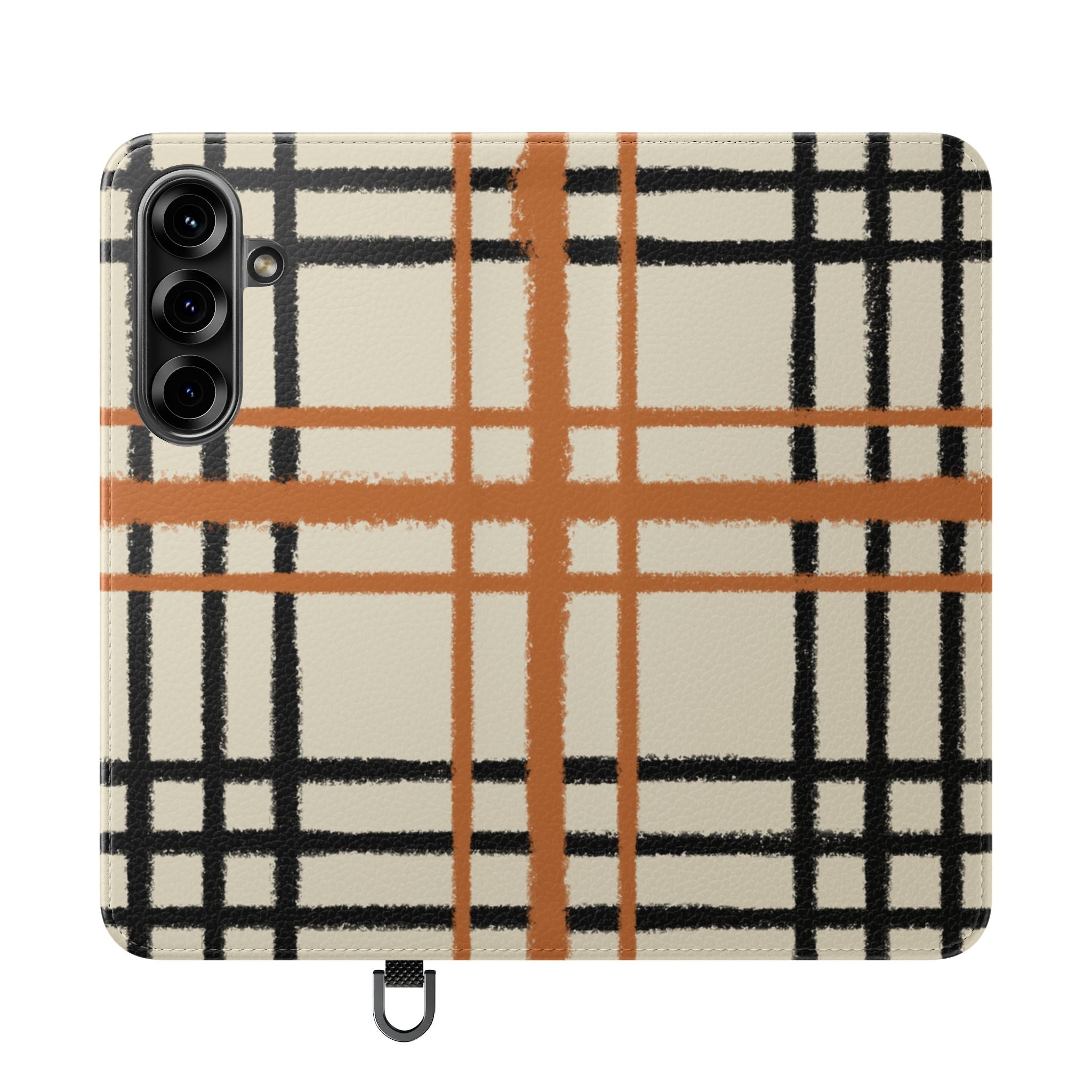 Black and Orange Plaid Flip Cases, Artsulli - Art is Long, Life is Short, Phone Case, Size, Samsung Galaxy S25, , , , , 22163464024874677238