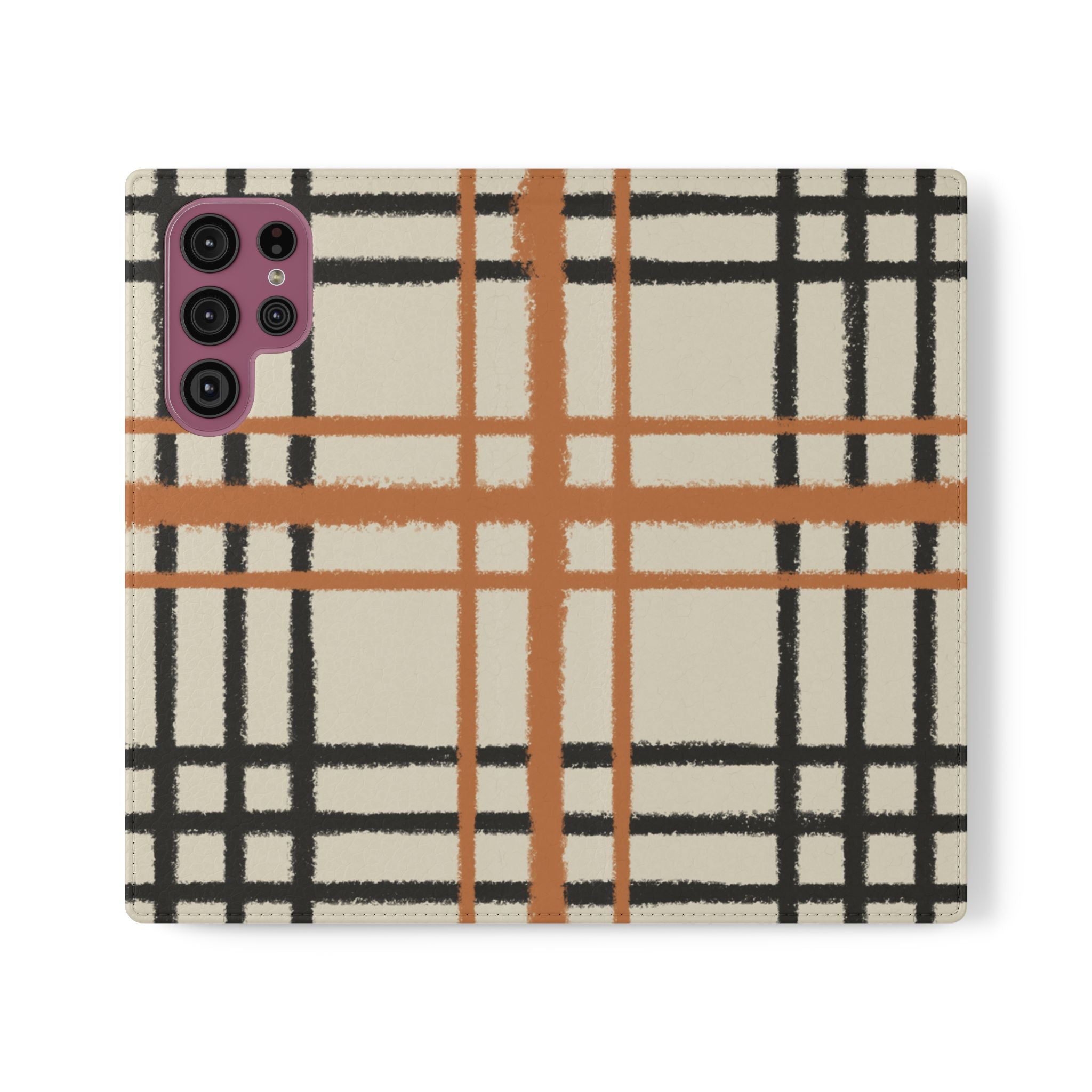 Black and Orange Plaid Flip Cases, Artsulli - Art is Long, Life is Short, Phone Case, Size, Samsung Galaxy S22 Ultra, , , , , 23520179830432390150