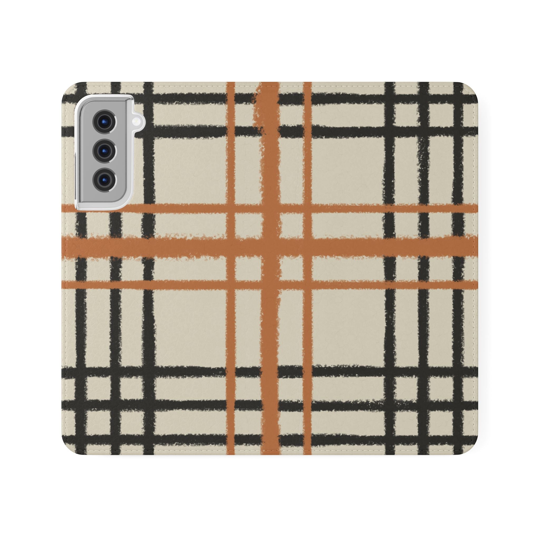 Black and Orange Plaid Flip Cases, Artsulli - Art is Long, Life is Short, Phone Case, Size, Samsung Galaxy S21, , , , , 75820252734086803143