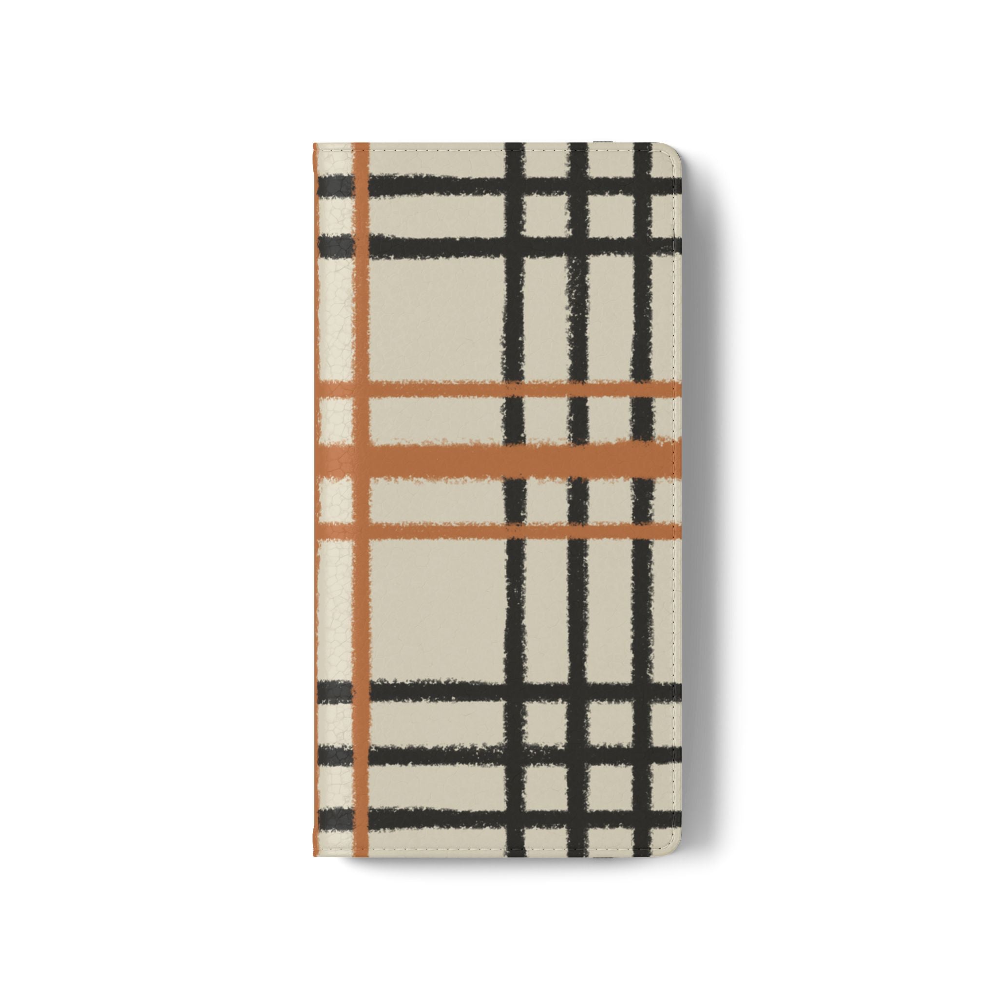 Black and Orange Plaid Flip Cases, Artsulli - Art is Long, Life is Short, Phone Case, , , , , , ,