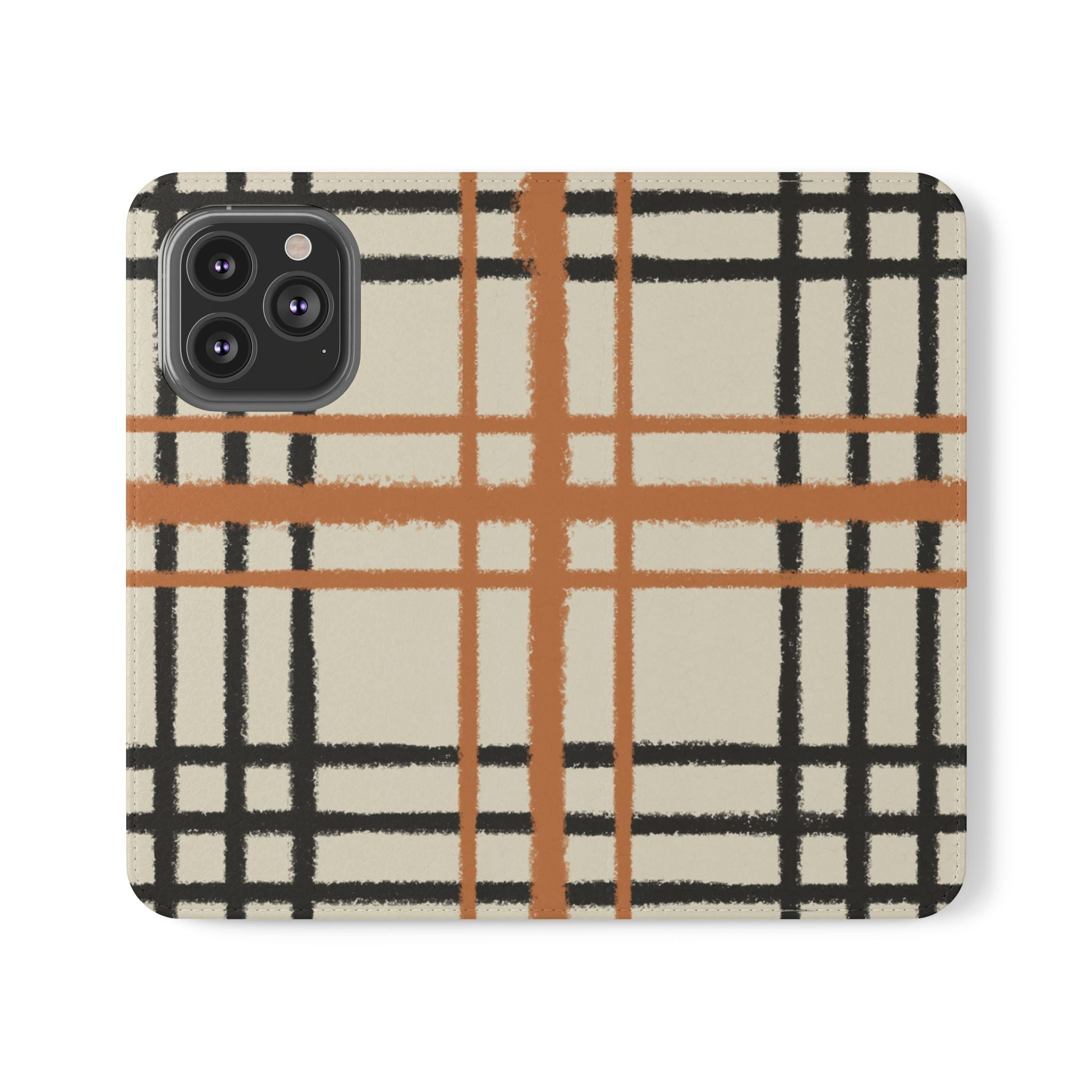 Black and Orange Plaid Flip Cases, Artsulli - Art is Long, Life is Short, Phone Case, Size, iPhone 13 Pro, , , , , 17960547253130186874