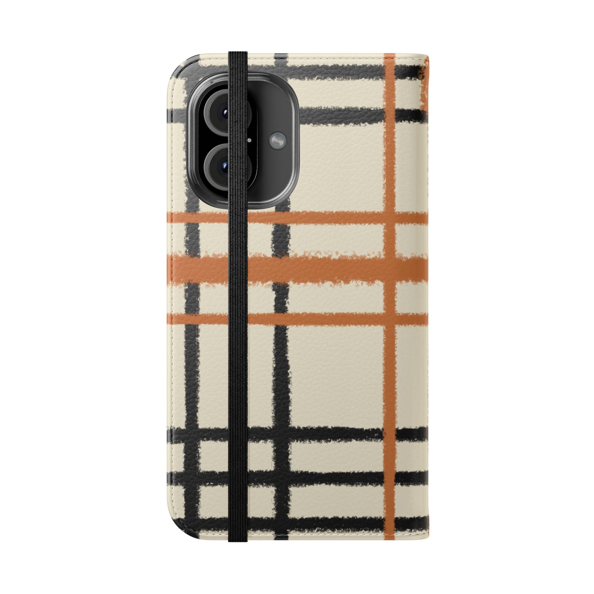 Black and Orange Plaid Flip Cases, Artsulli - Art is Long, Life is Short, Phone Case, , , , , , ,