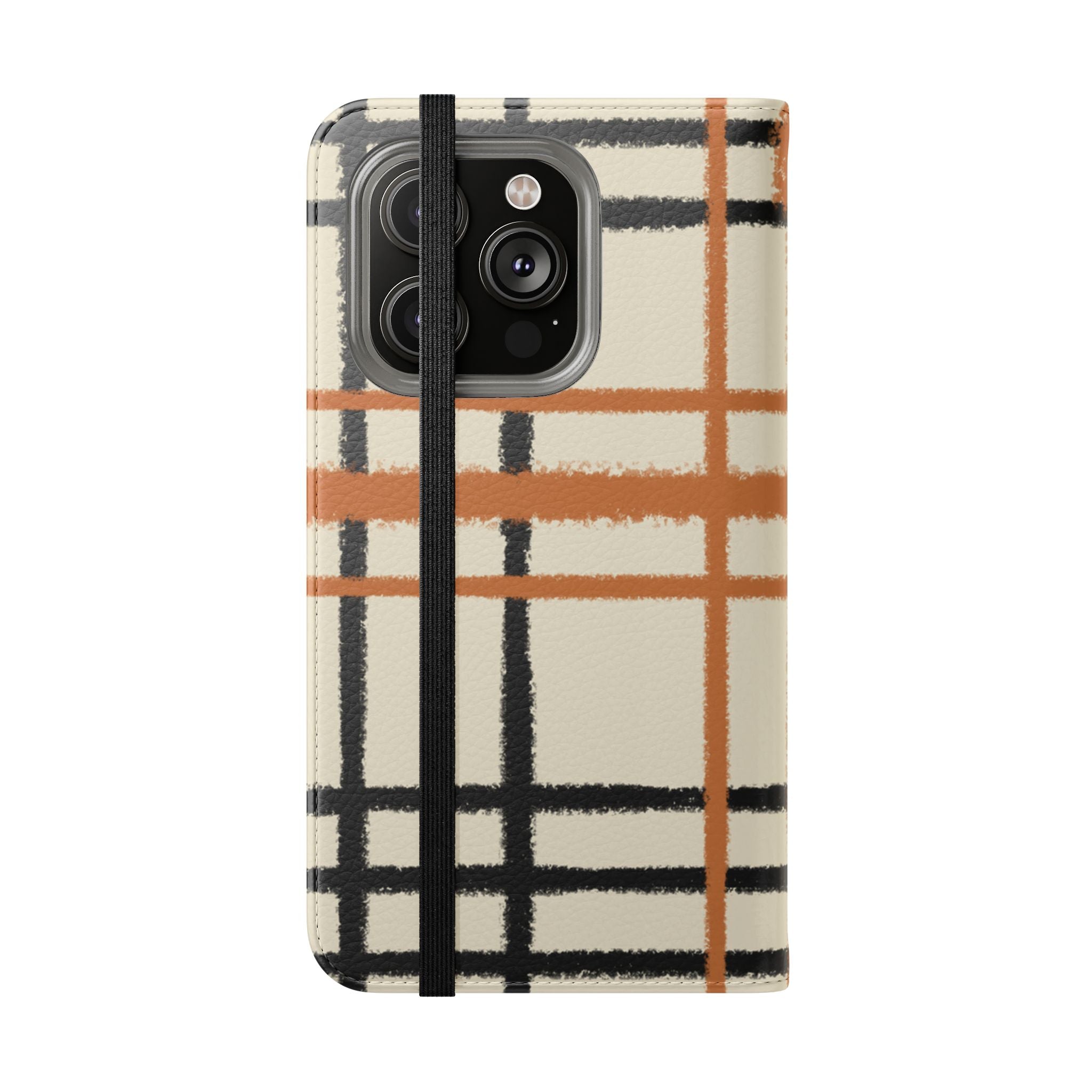Black and Orange Plaid Flip Cases, Artsulli - Art is Long, Life is Short, Phone Case, , , , , , ,