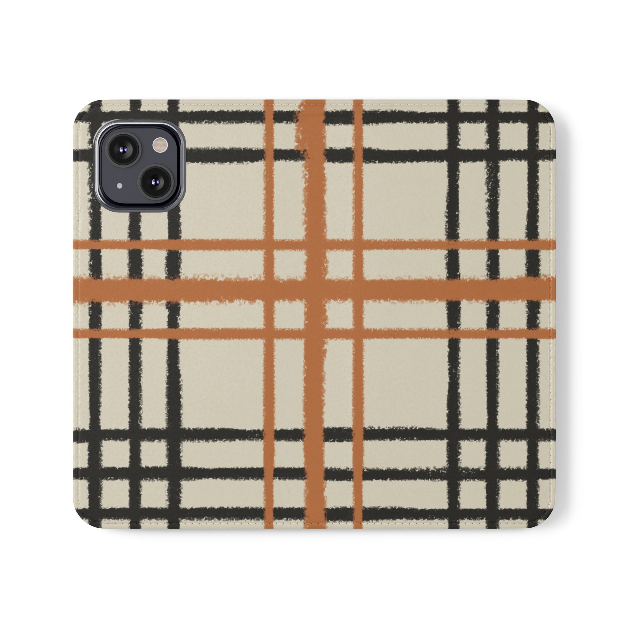 Black and Orange Plaid Flip Cases, Artsulli - Art is Long, Life is Short, Phone Case, Size, iPhone 13, , , , , 67951144752742832432