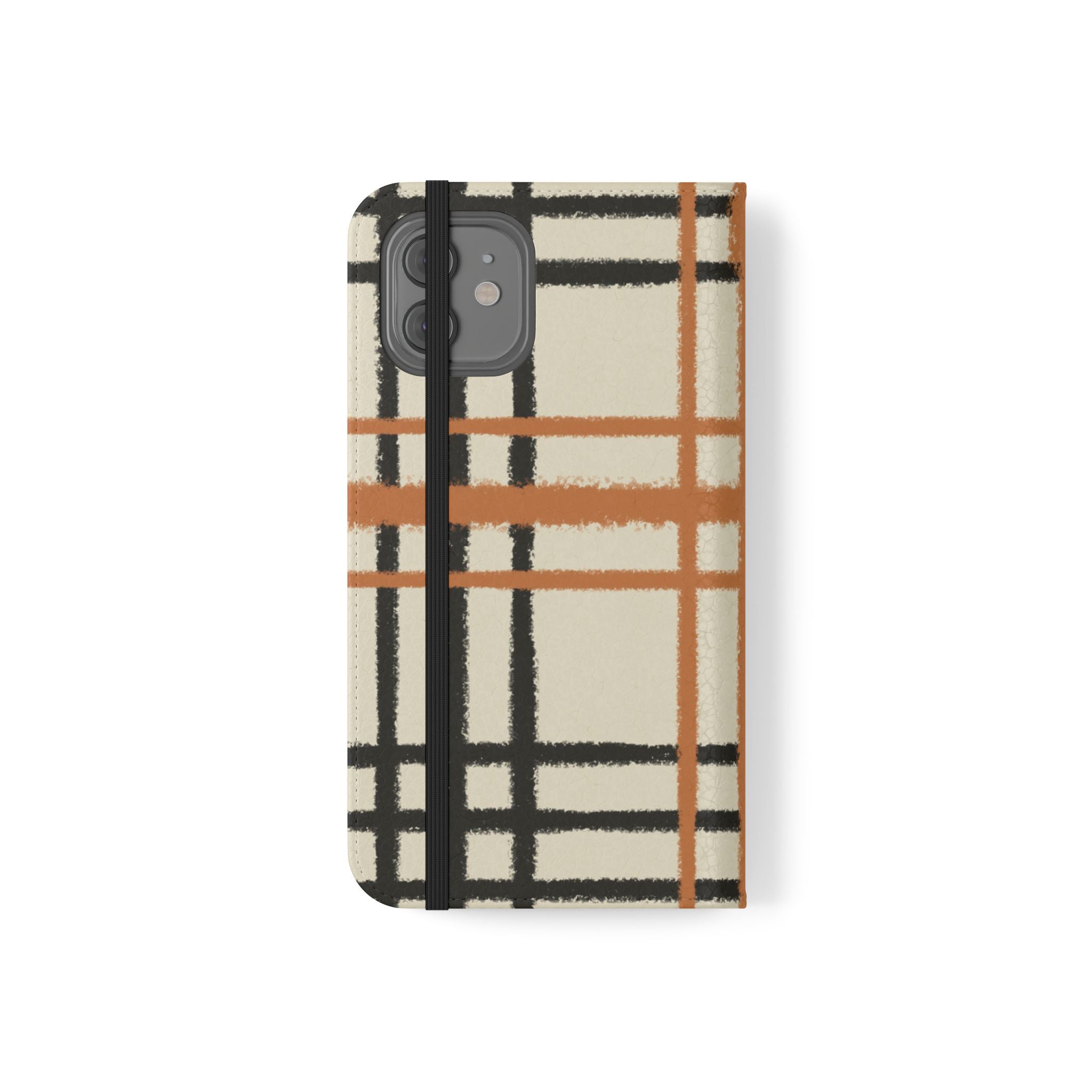 Black and Orange Plaid Flip Cases, Artsulli - Art is Long, Life is Short, Phone Case, , , , , , ,