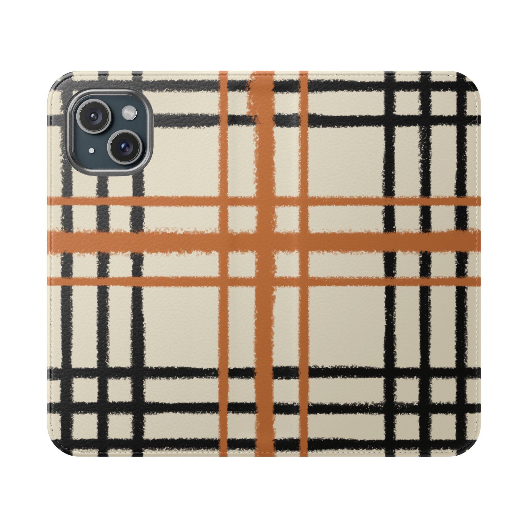 Black and Orange Plaid Flip Cases, Artsulli - Art is Long, Life is Short, Phone Case, Size, iPhone 15, , , , , 16256220117781587555