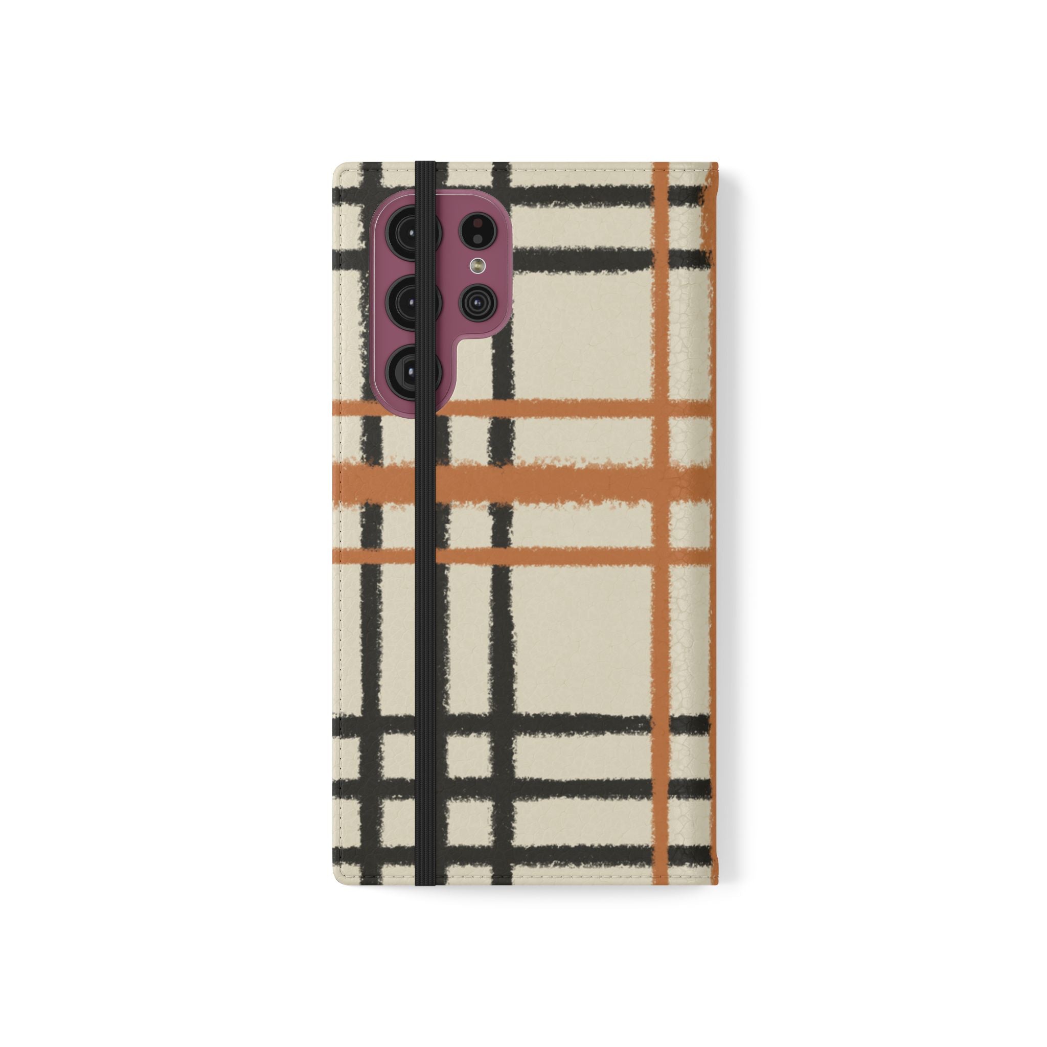 Black and Orange Plaid Flip Cases, Artsulli - Art is Long, Life is Short, Phone Case, , , , , , ,