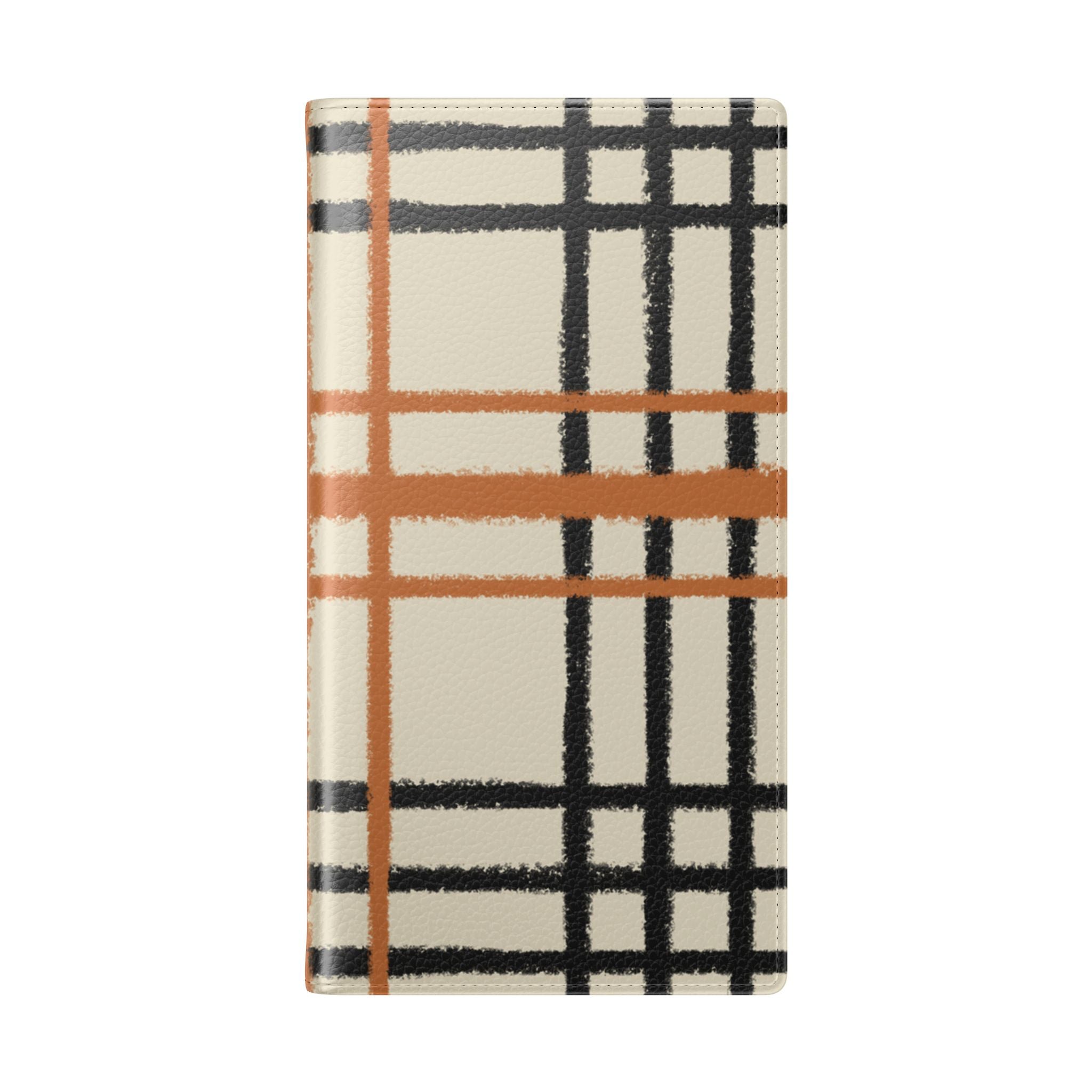 Black and Orange Plaid Flip Cases, Artsulli - Art is Long, Life is Short, Phone Case, , , , , , ,