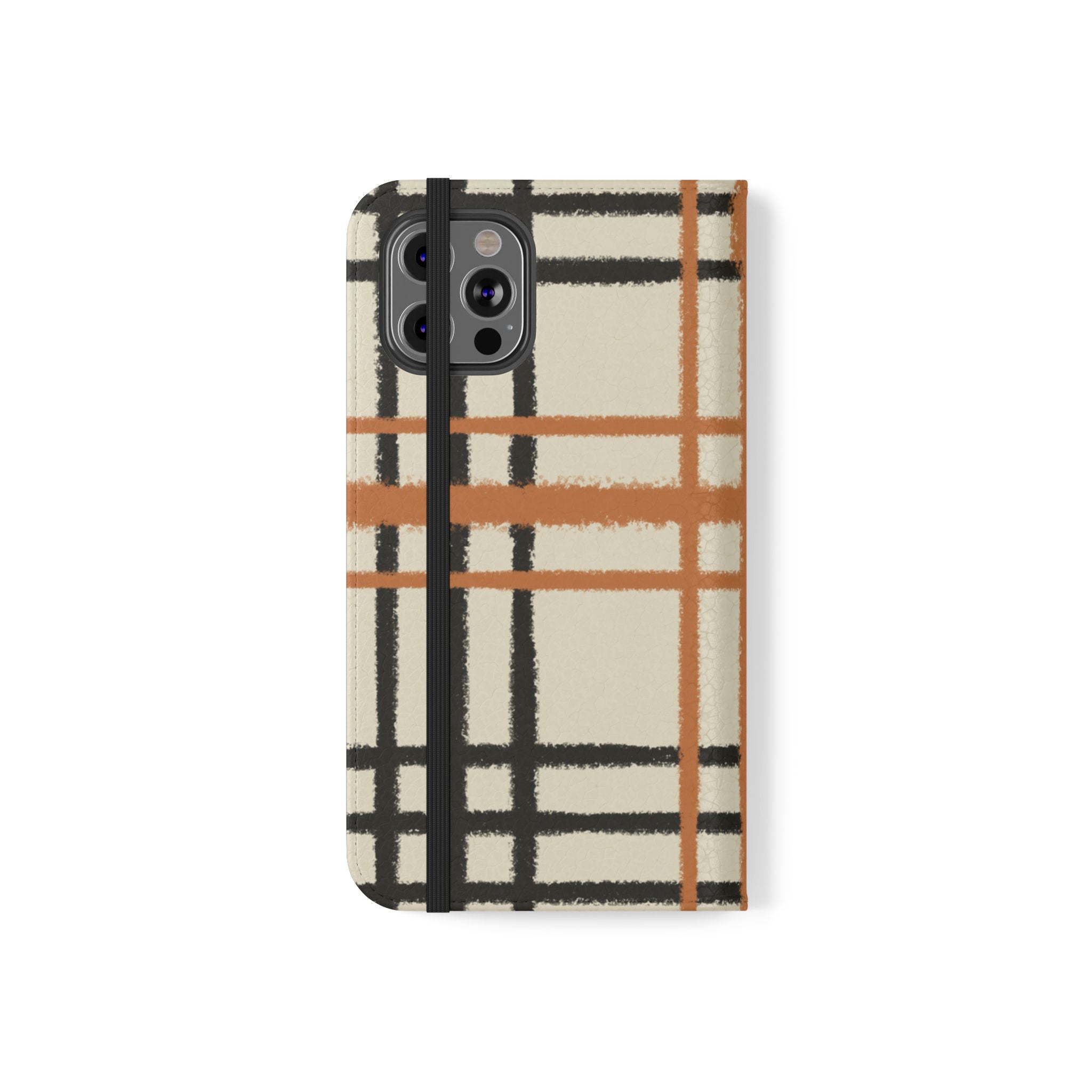 Black and Orange Plaid Flip Cases, Artsulli - Art is Long, Life is Short, Phone Case, , , , , , ,