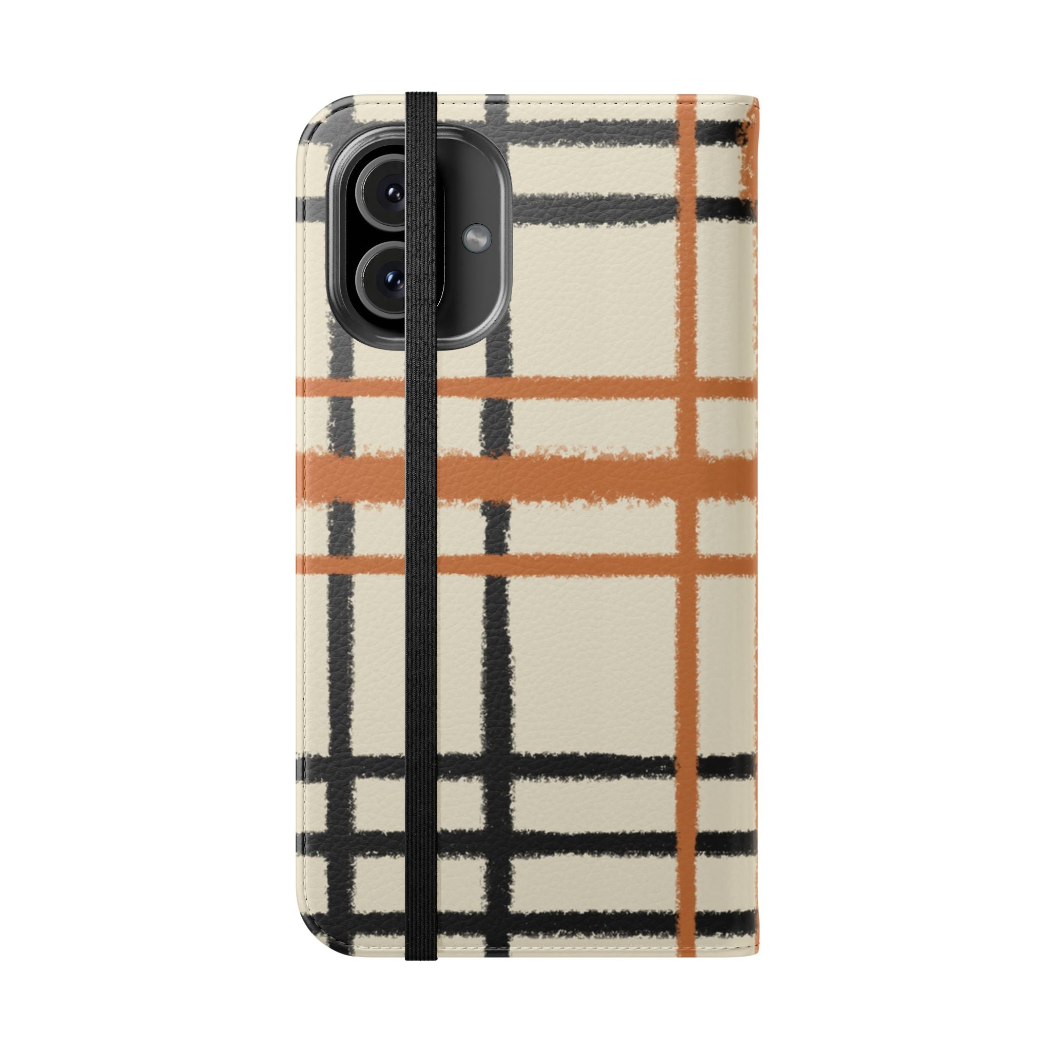 Black and Orange Plaid Flip Cases, Artsulli - Art is Long, Life is Short, Phone Case, , , , , , ,