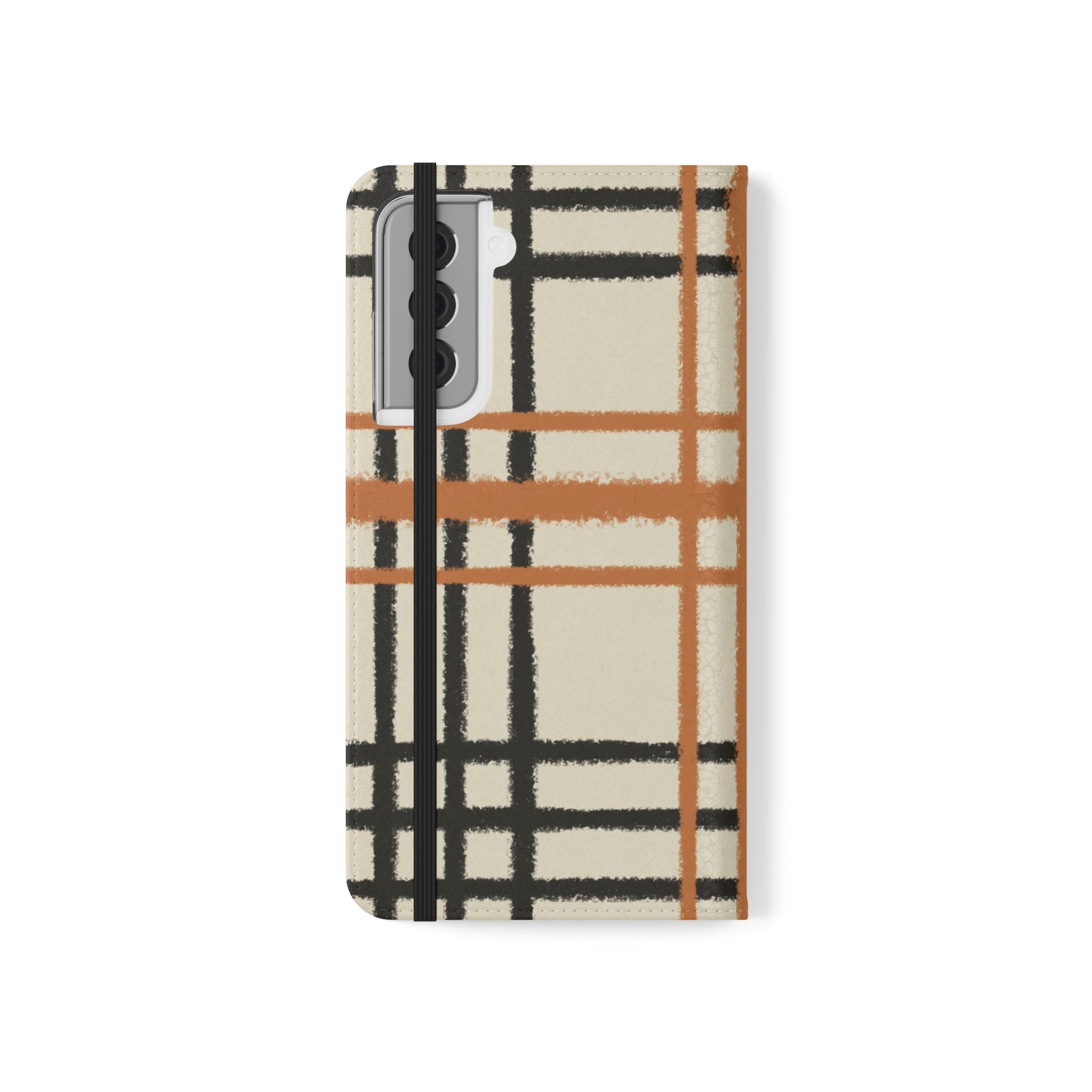 Black and Orange Plaid Flip Cases, Artsulli - Art is Long, Life is Short, Phone Case, , , , , , ,