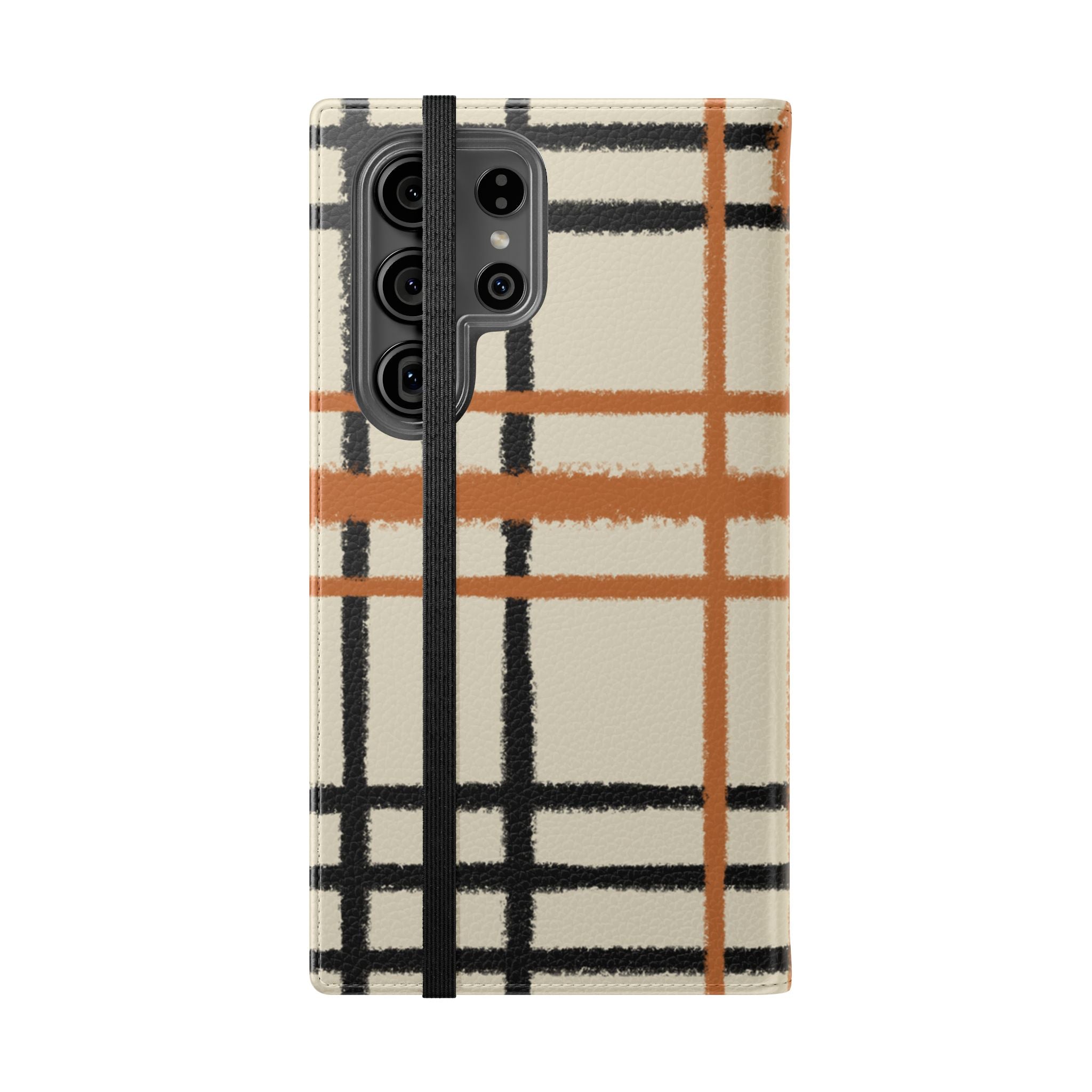 Black and Orange Plaid Flip Cases, Artsulli - Art is Long, Life is Short, Phone Case, , , , , , ,