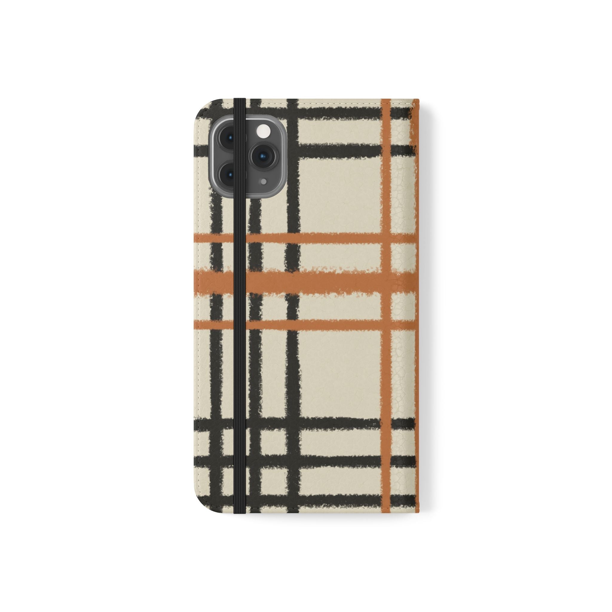 Black and Orange Plaid Flip Cases, Artsulli - Art is Long, Life is Short, Phone Case, , , , , , ,