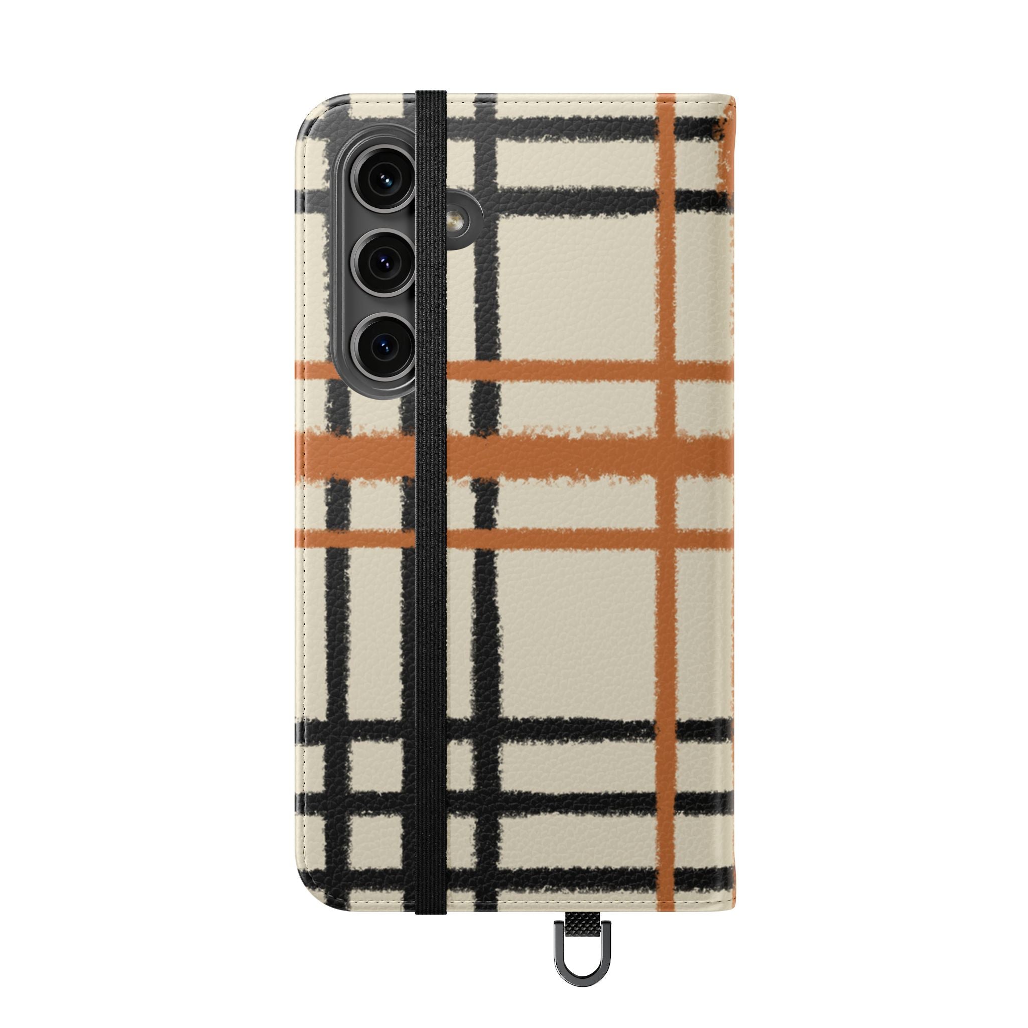 Black and Orange Plaid Flip Cases, Artsulli - Art is Long, Life is Short, Phone Case, , , , , , ,