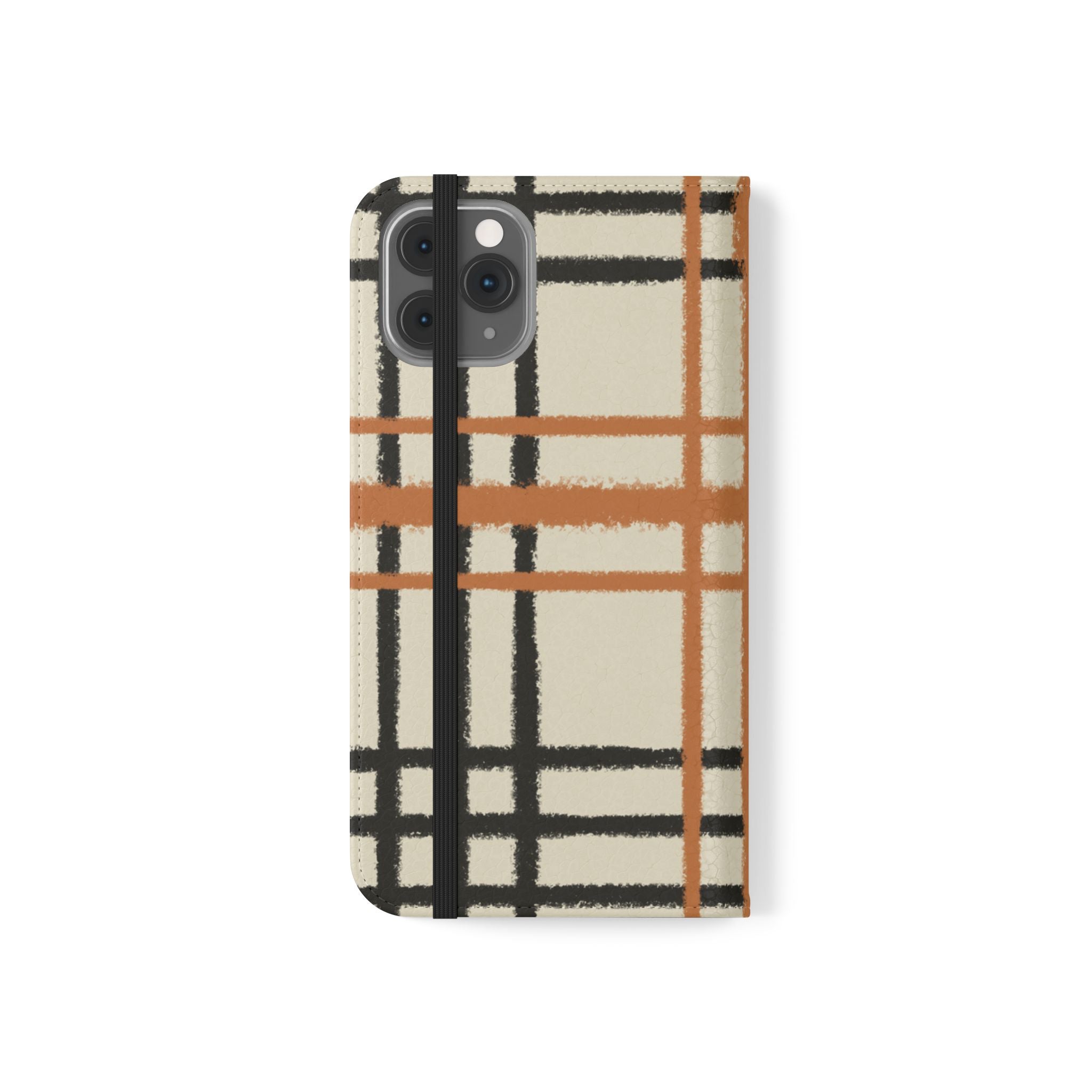 Black and Orange Plaid Flip Cases, Artsulli - Art is Long, Life is Short, Phone Case, , , , , , ,