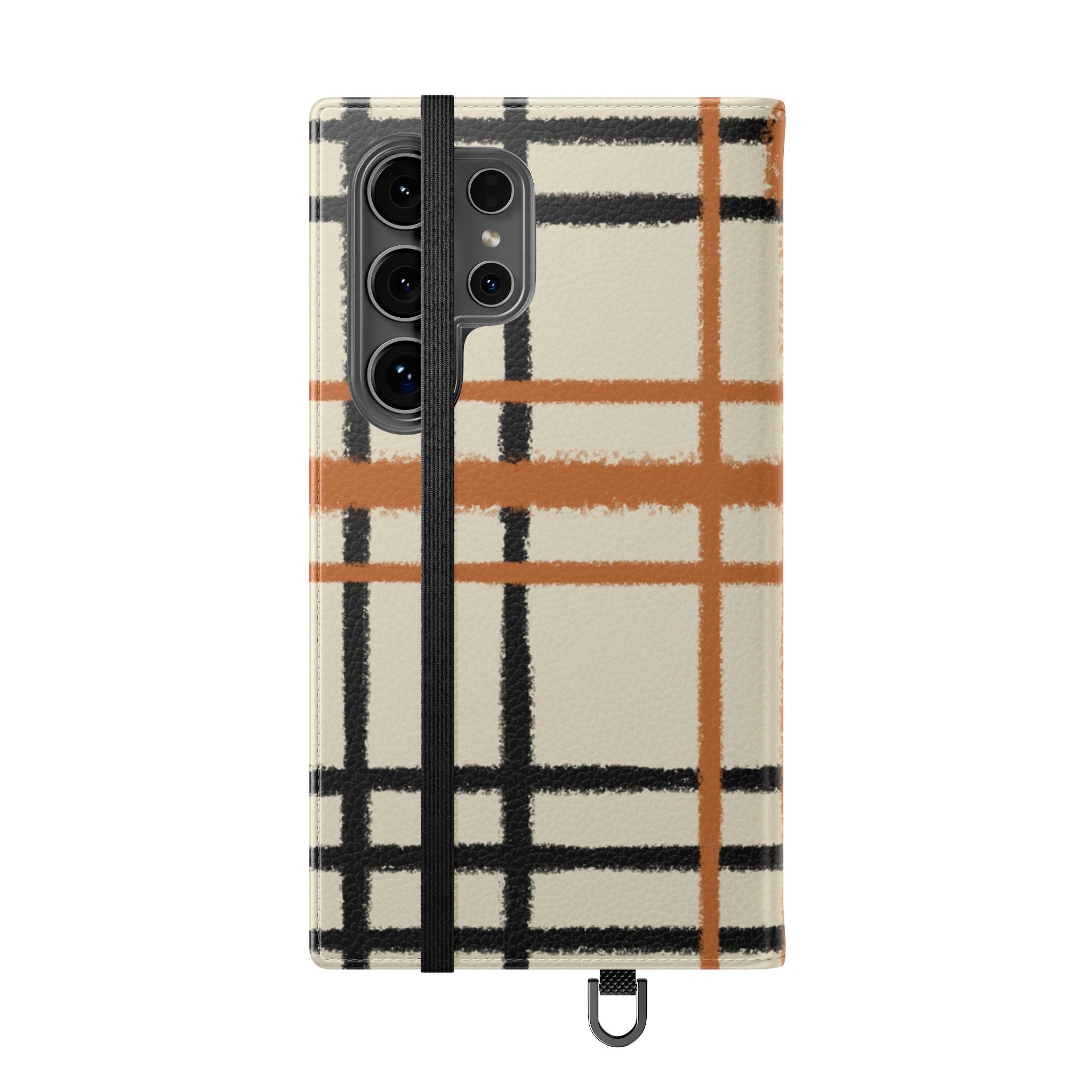 Black and Orange Plaid Flip Cases, Artsulli - Art is Long, Life is Short, Phone Case, , , , , , ,