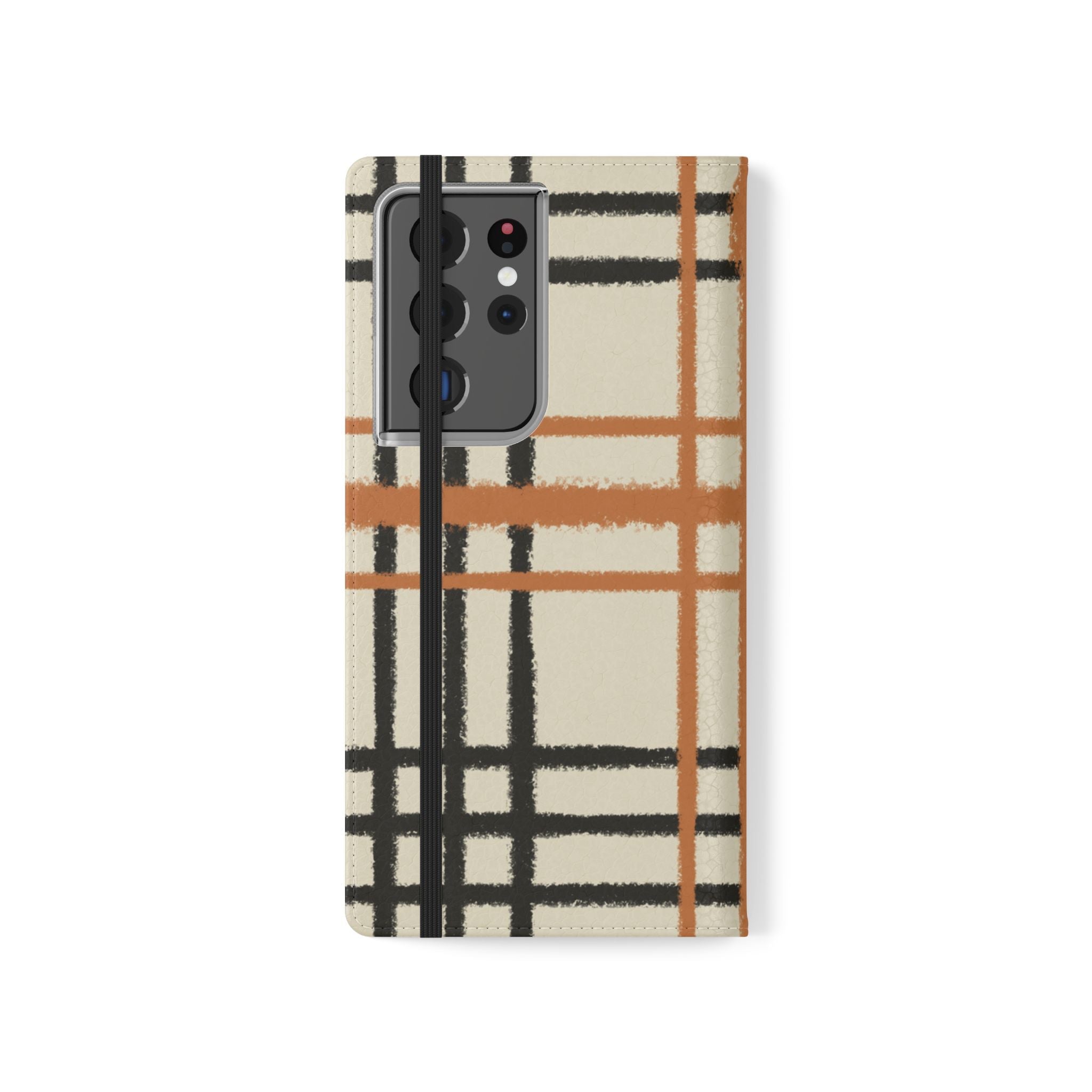 Black and Orange Plaid Flip Cases, Artsulli - Art is Long, Life is Short, Phone Case, , , , , , ,