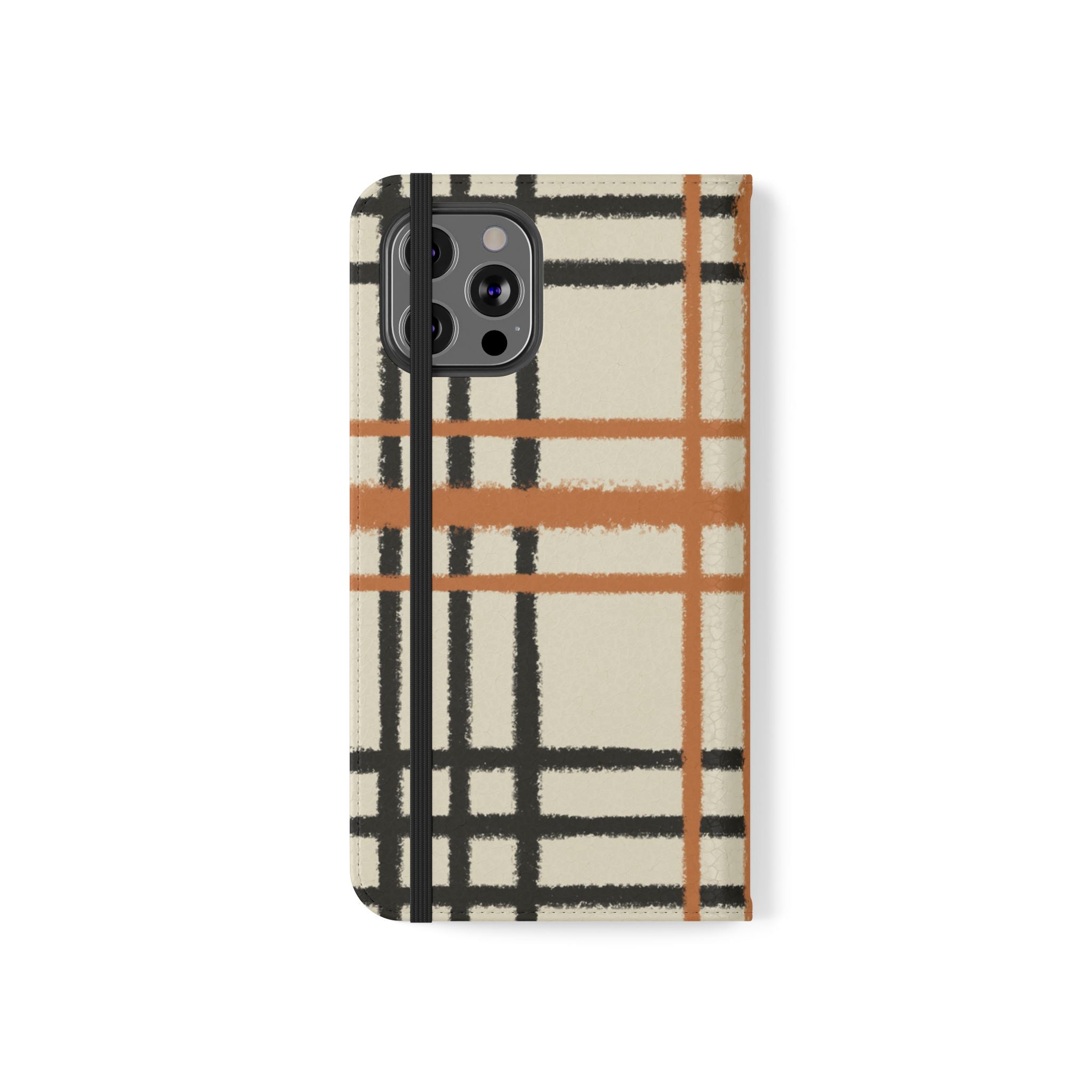 Black and Orange Plaid Flip Cases, Artsulli - Art is Long, Life is Short, Phone Case, , , , , , ,