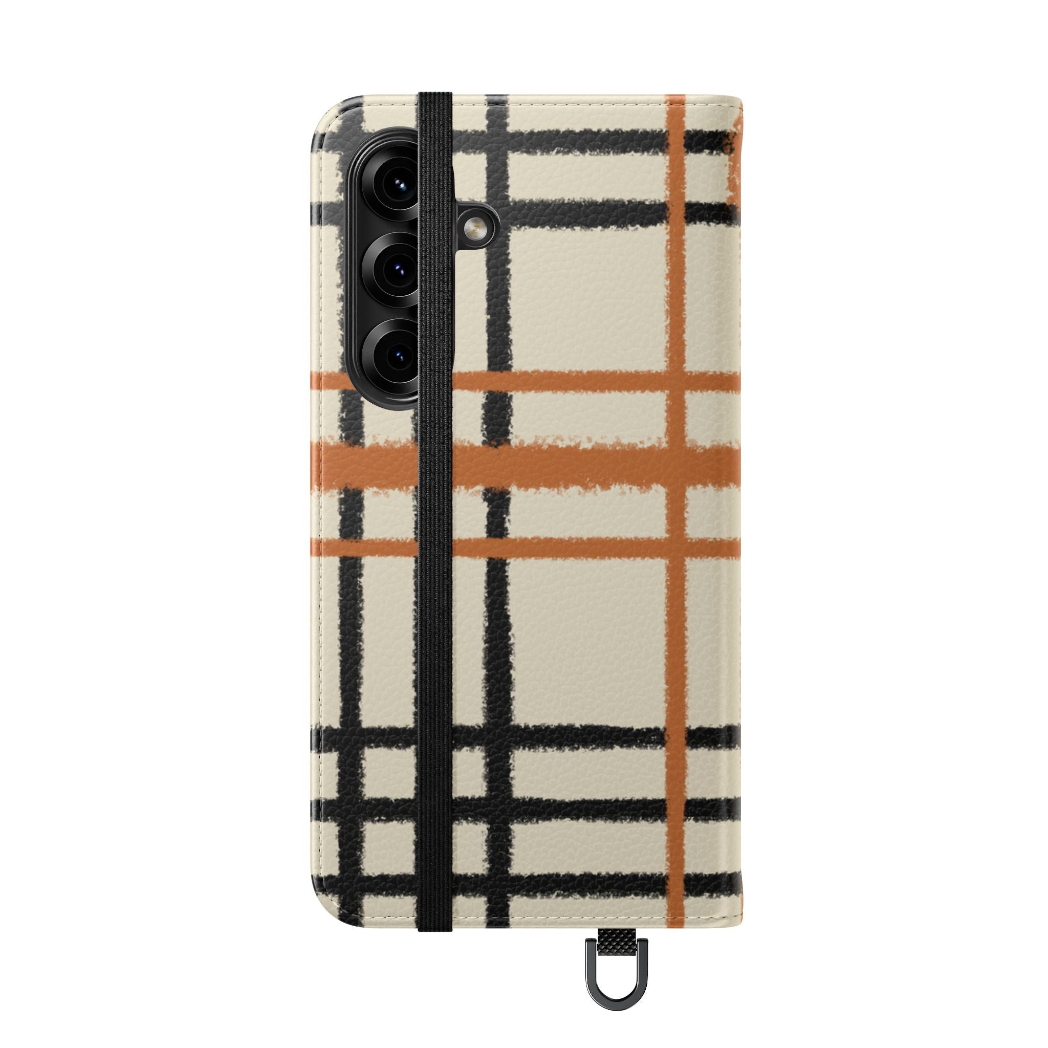 Black and Orange Plaid Flip Cases, Artsulli - Art is Long, Life is Short, Phone Case, , , , , , ,