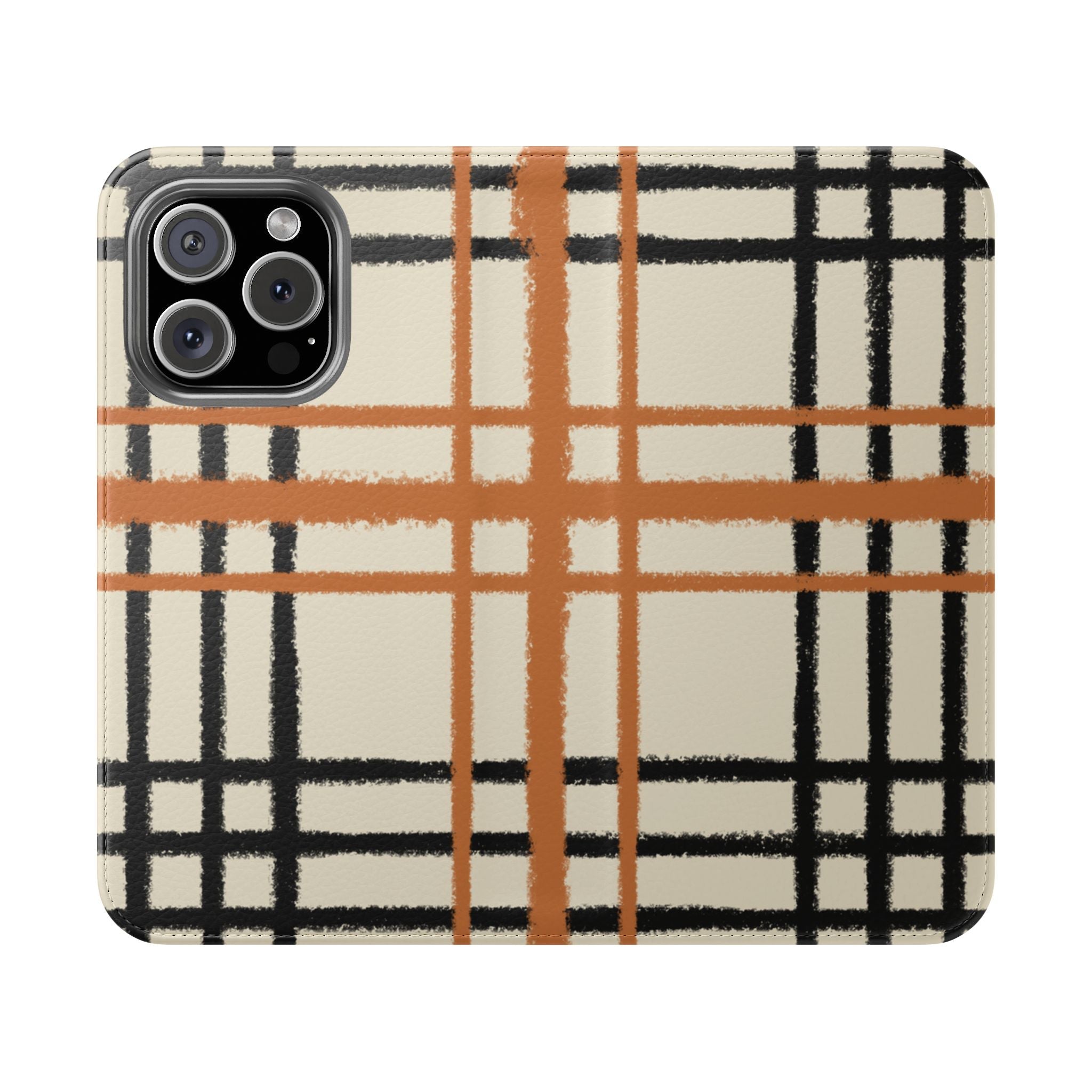 Black and Orange Plaid Flip Cases, Artsulli - Art is Long, Life is Short, Phone Case, Size, iPhone 16 Pro, , , , , 19877981805522607128