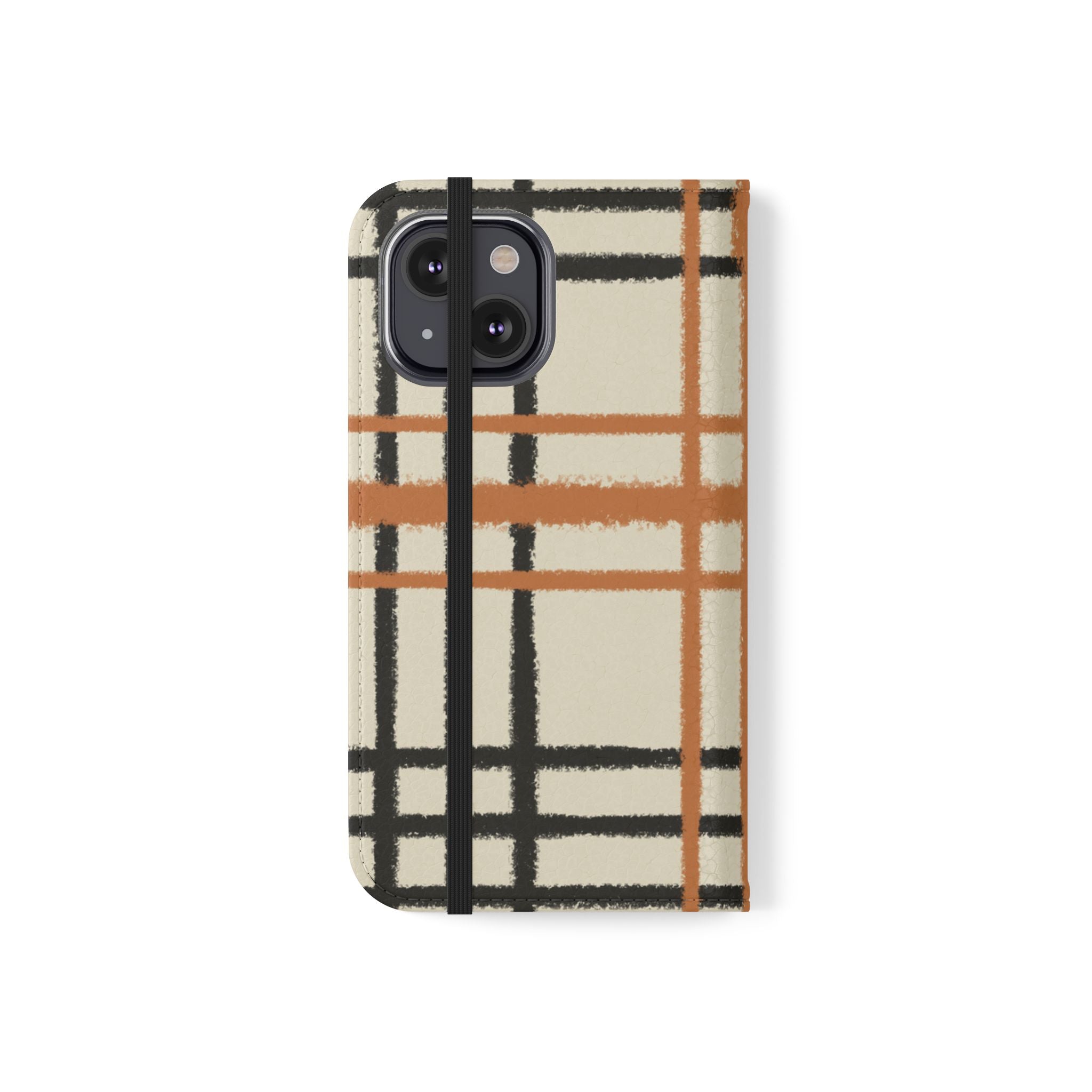 Black and Orange Plaid Flip Cases, Artsulli - Art is Long, Life is Short, Phone Case, , , , , , ,