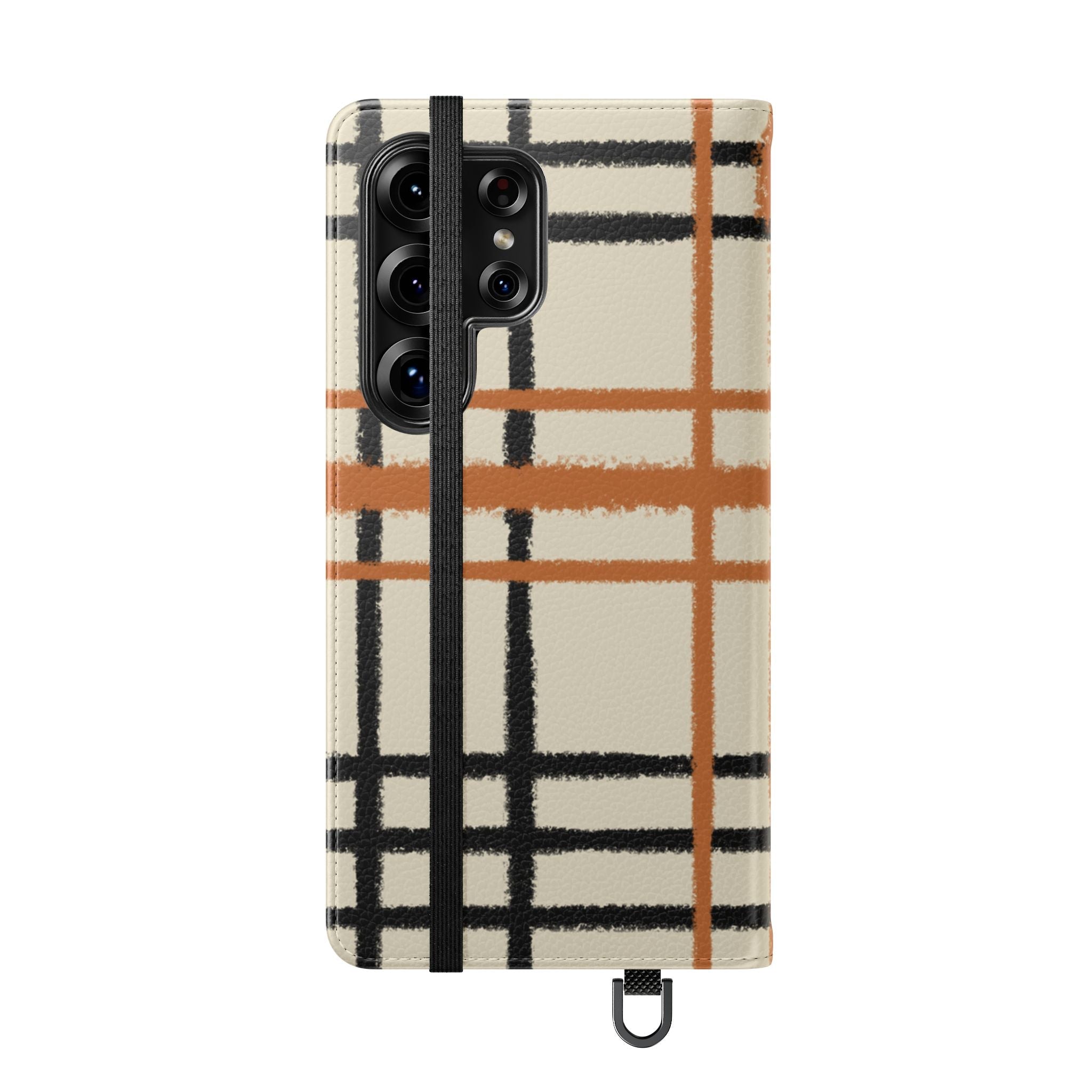 Black and Orange Plaid Flip Cases, Artsulli - Art is Long, Life is Short, Phone Case, , , , , , ,