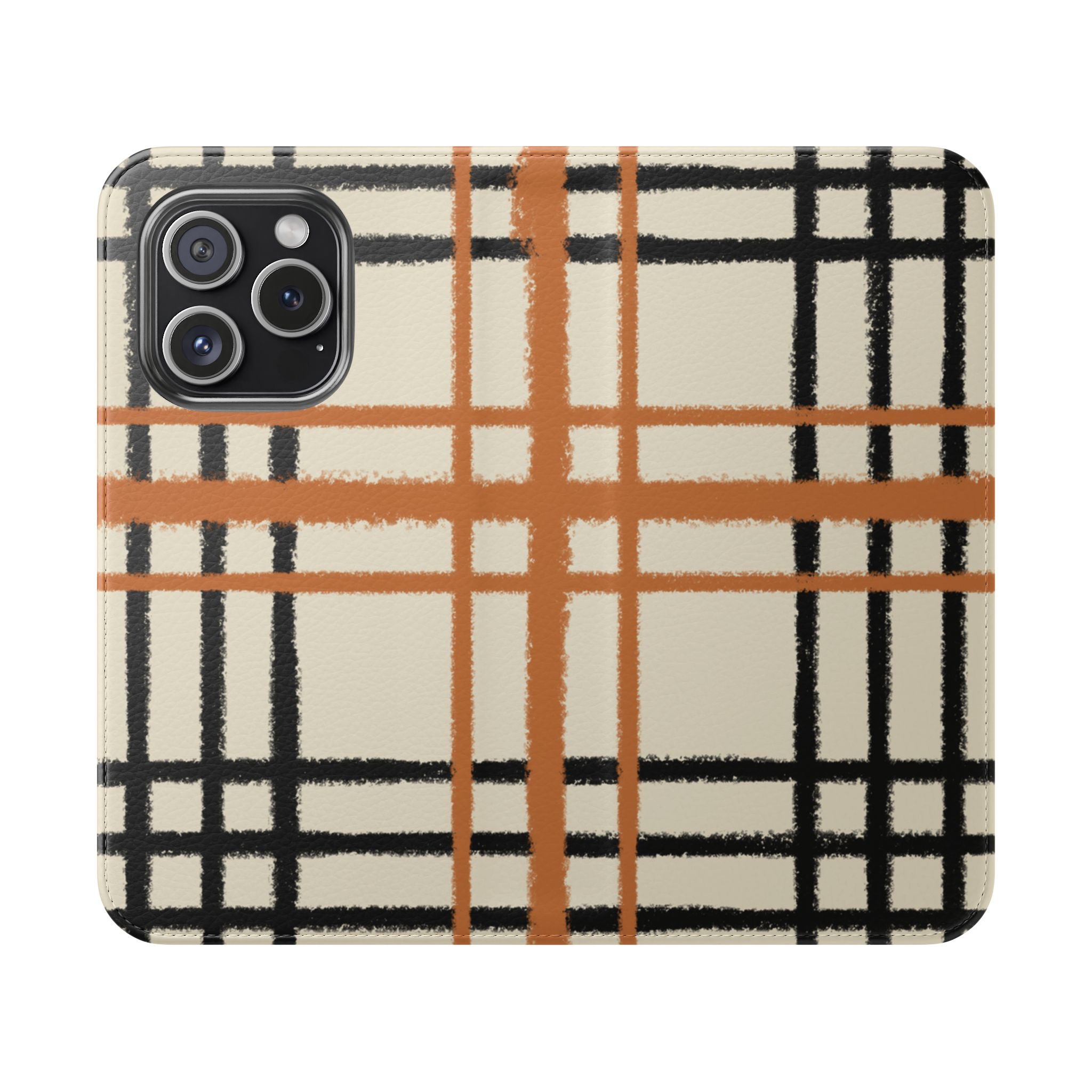Black and Orange Plaid Flip Cases, Artsulli - Art is Long, Life is Short, Phone Case, Size, iPhone 15 Pro, , , , , 85147337349012259207