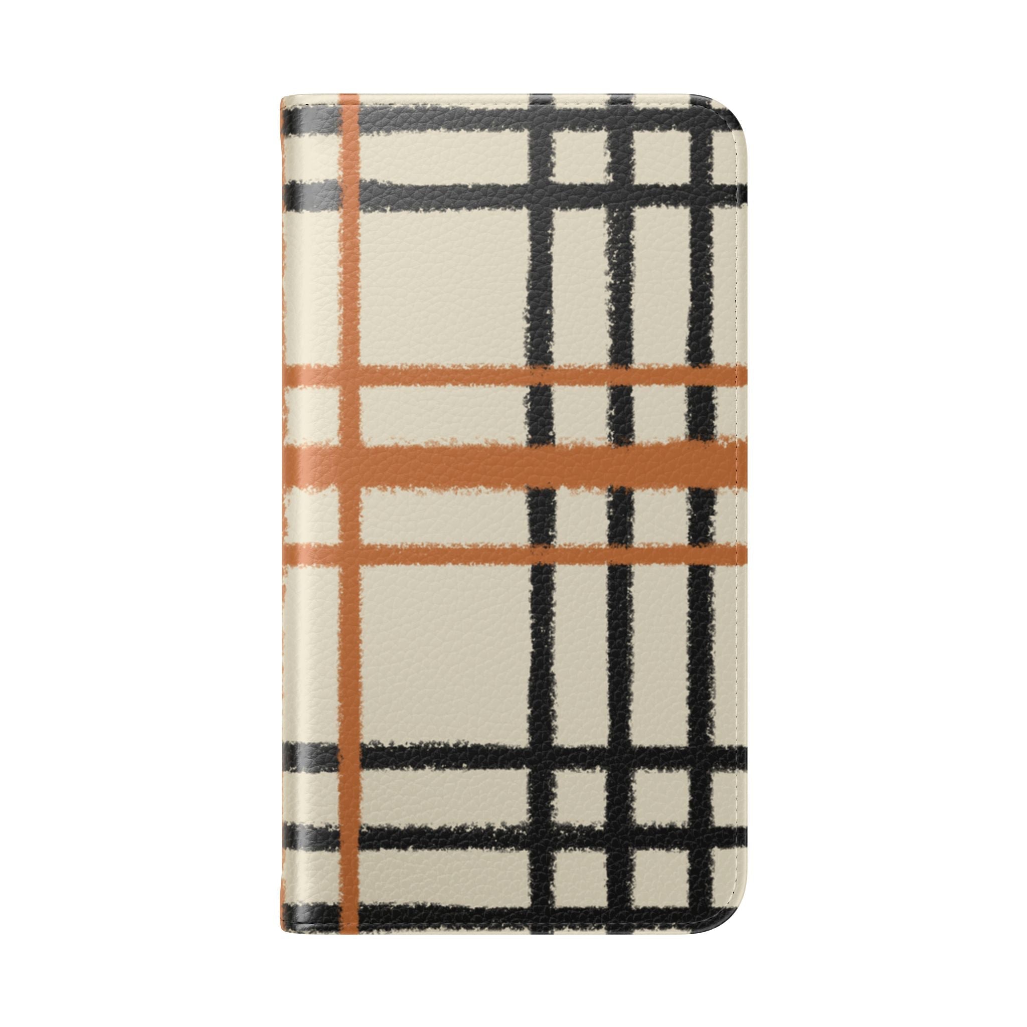 Black and Orange Plaid Flip Cases, Artsulli - Art is Long, Life is Short, Phone Case, , , , , , ,