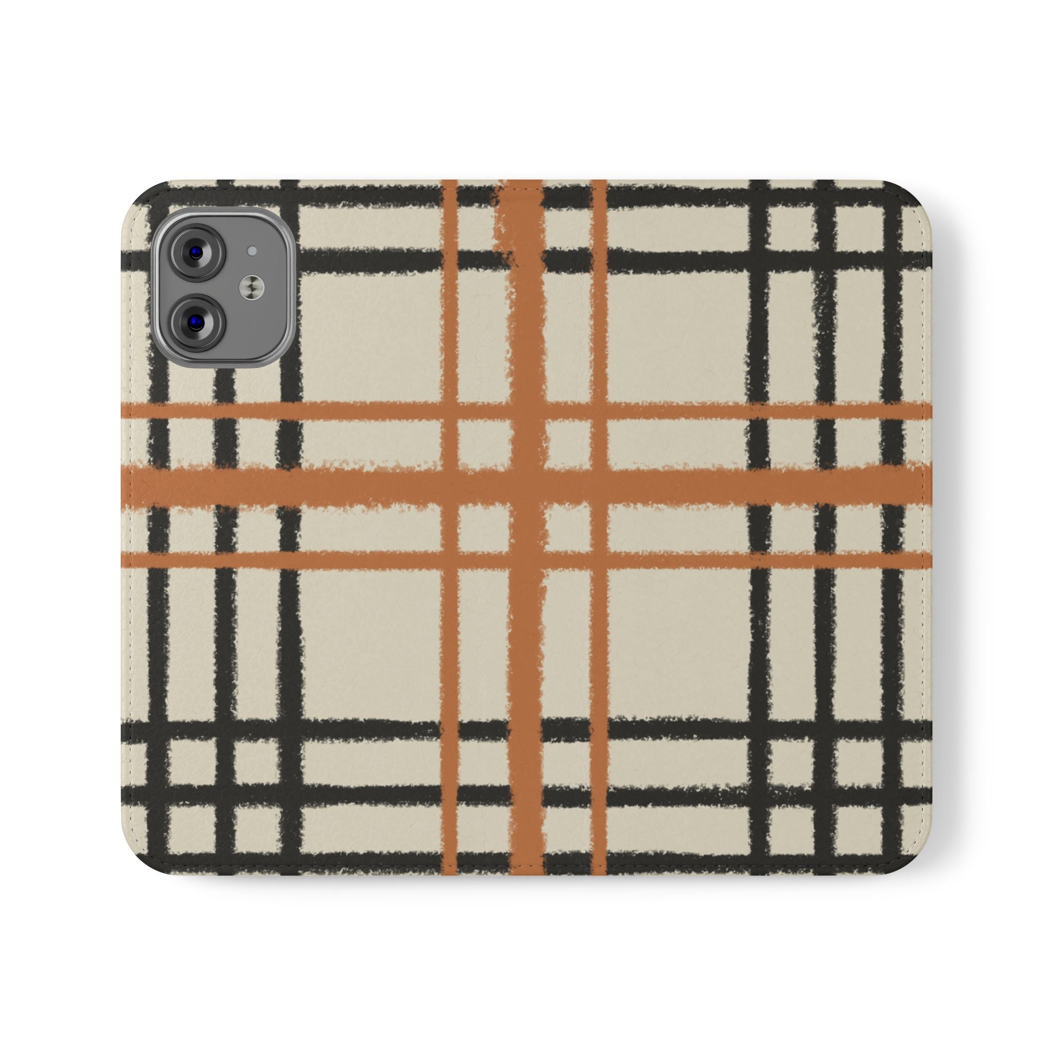 Black and Orange Plaid Flip Cases, Artsulli - Art is Long, Life is Short, Phone Case, Size, iPhone 12 Mini, , , , , 24099364607423620082