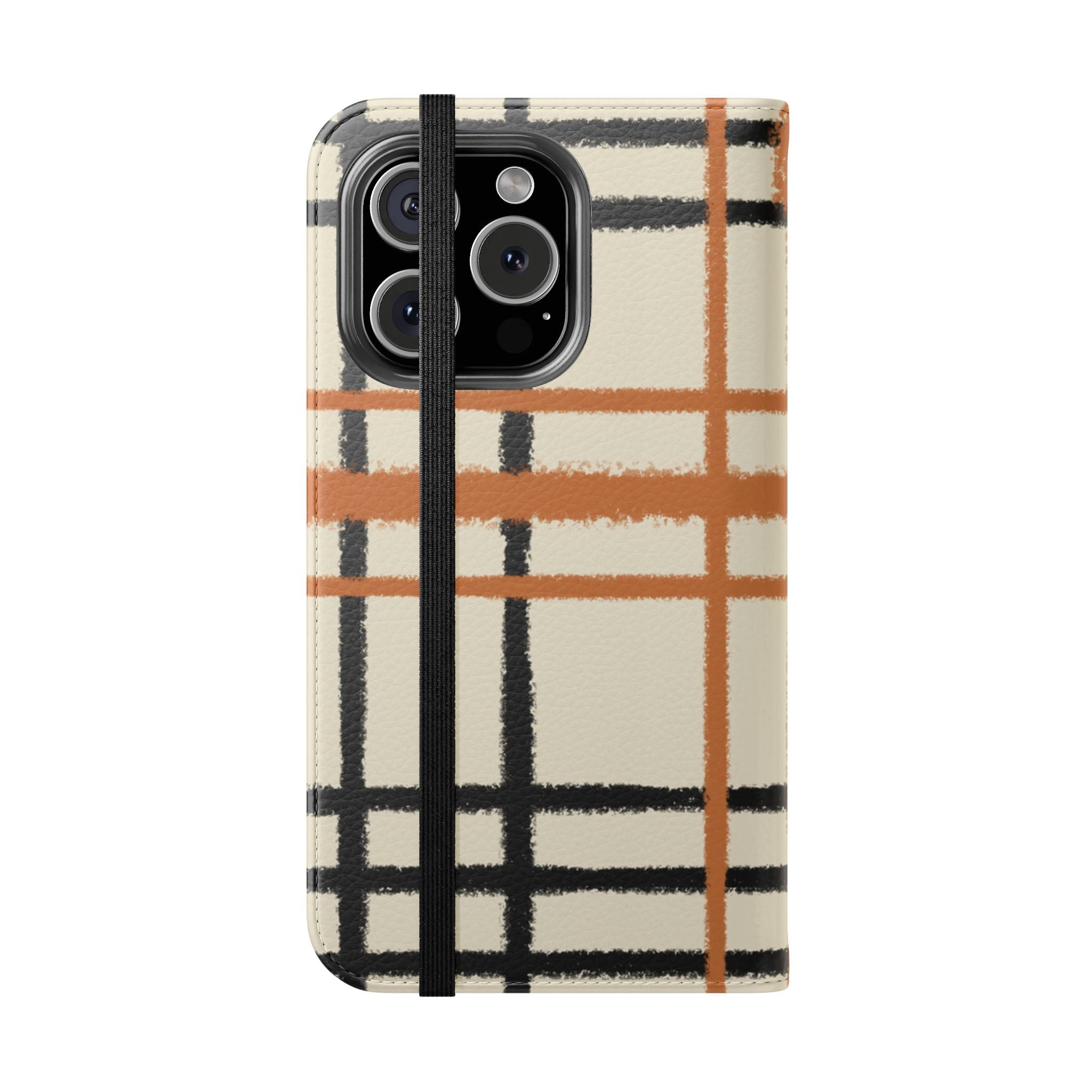 Black and Orange Plaid Flip Cases, Artsulli - Art is Long, Life is Short, Phone Case, , , , , , ,