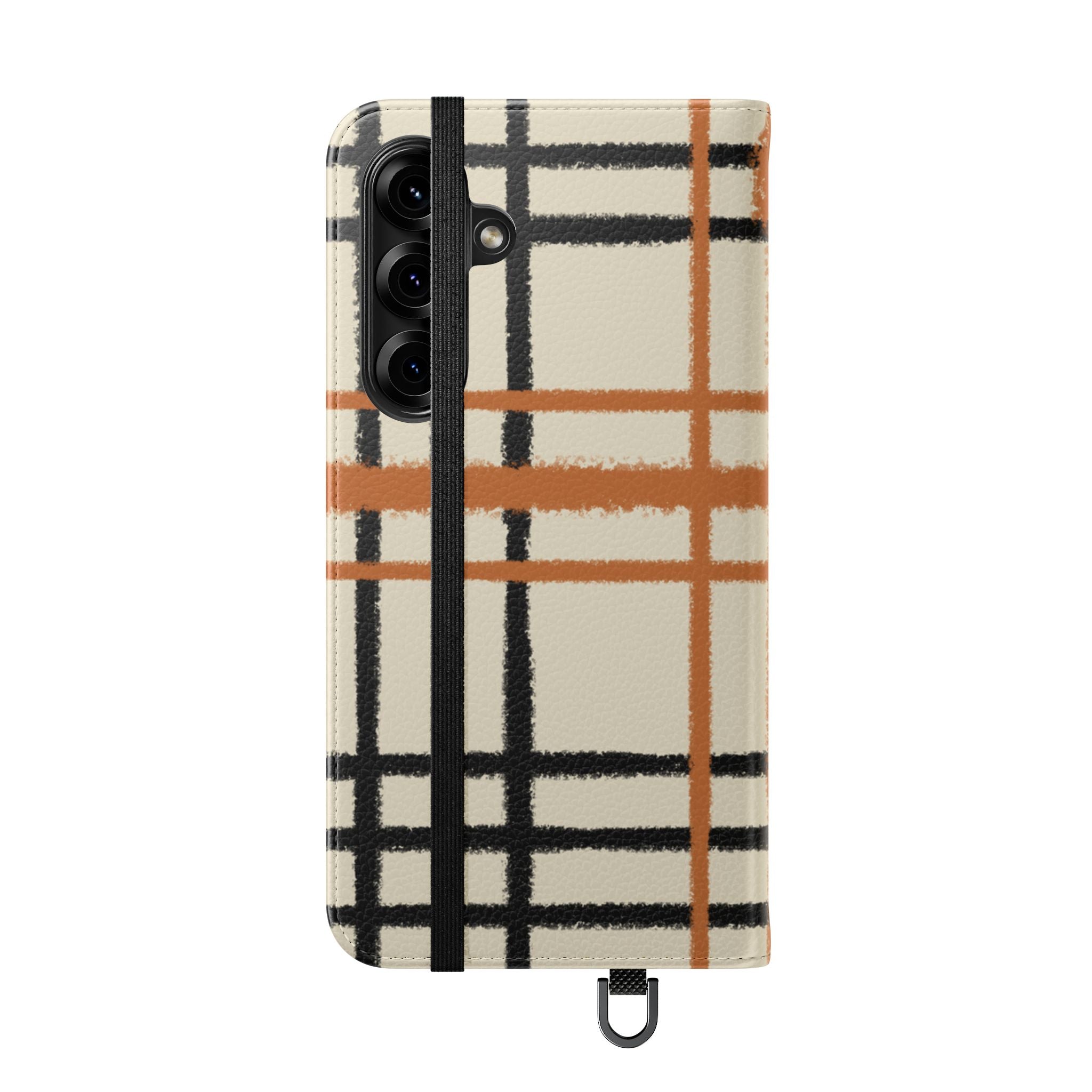 Black and Orange Plaid Flip Cases, Artsulli - Art is Long, Life is Short, Phone Case, , , , , , ,