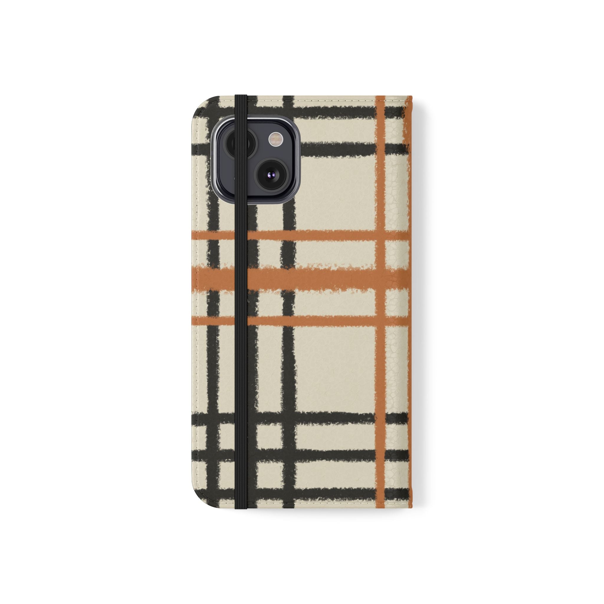 Black and Orange Plaid Flip Cases, Artsulli - Art is Long, Life is Short, Phone Case, , , , , , ,