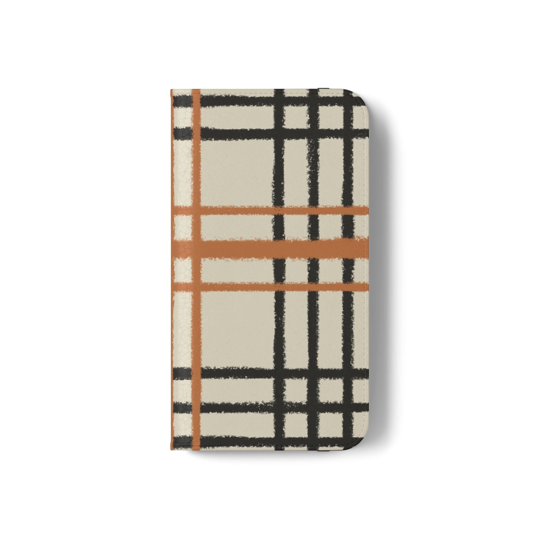 Black and Orange Plaid Flip Cases, Artsulli - Art is Long, Life is Short, Phone Case, , , , , , ,