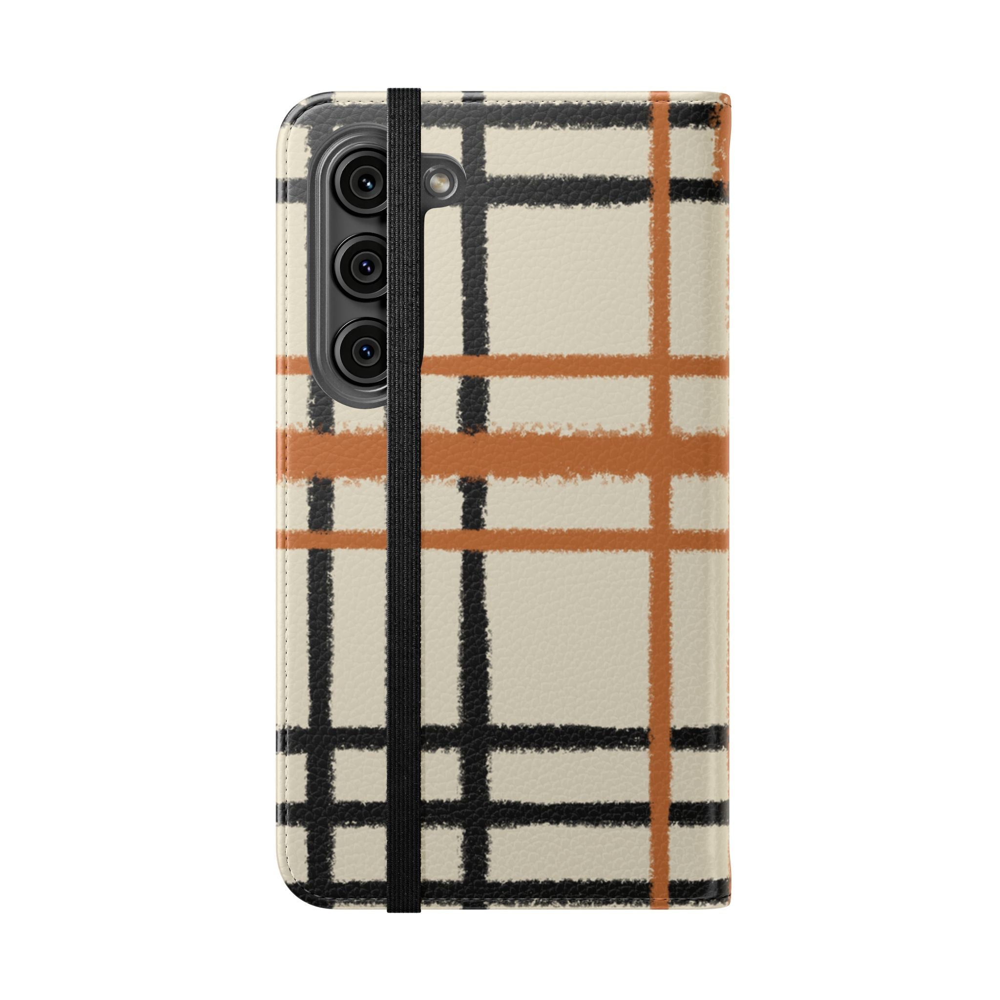 Black and Orange Plaid Flip Cases, Artsulli - Art is Long, Life is Short, Phone Case, , , , , , ,