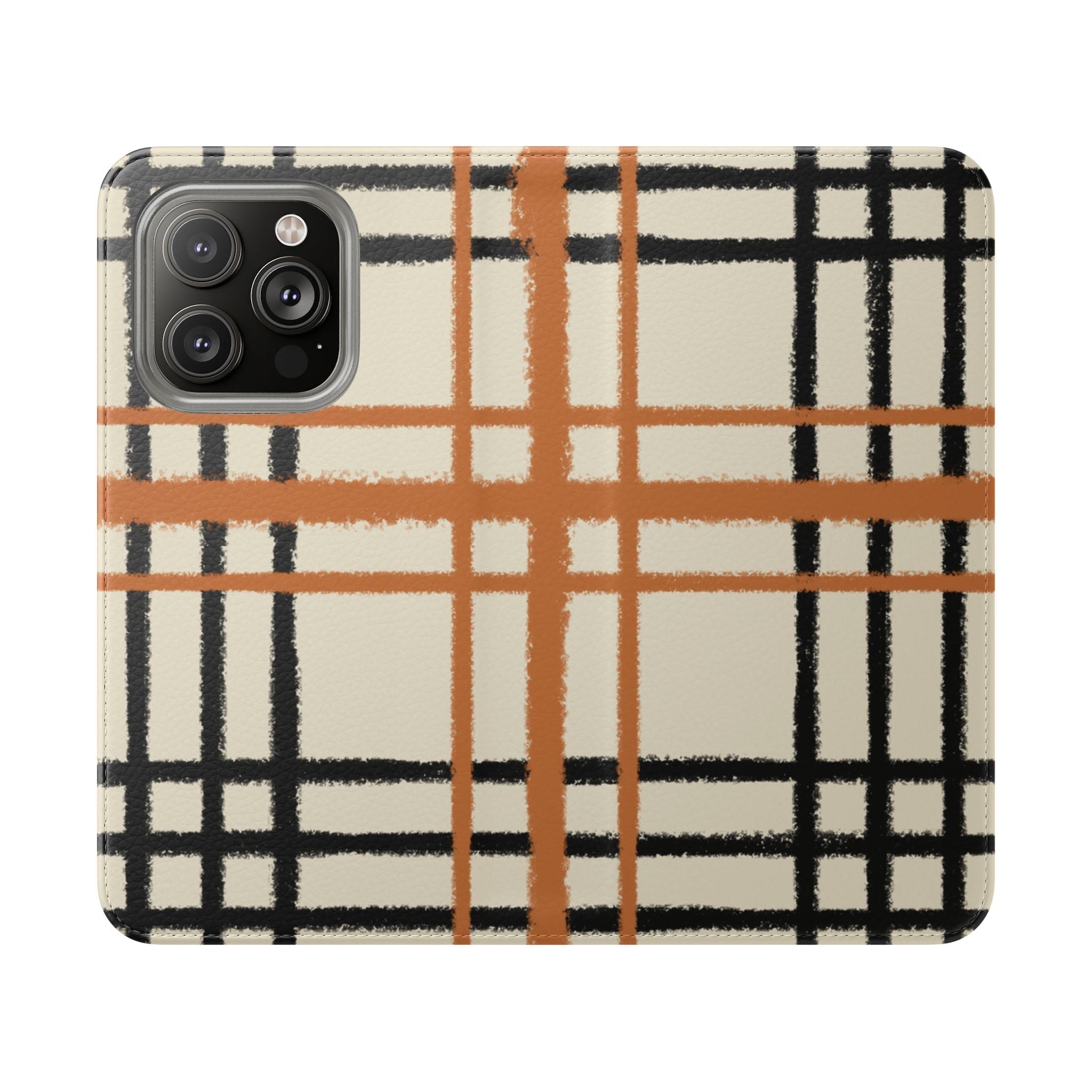 Black and Orange Plaid Flip Cases, Artsulli - Art is Long, Life is Short, Phone Case, Size, iPhone 14 Pro, , , , , 97180491771690312274