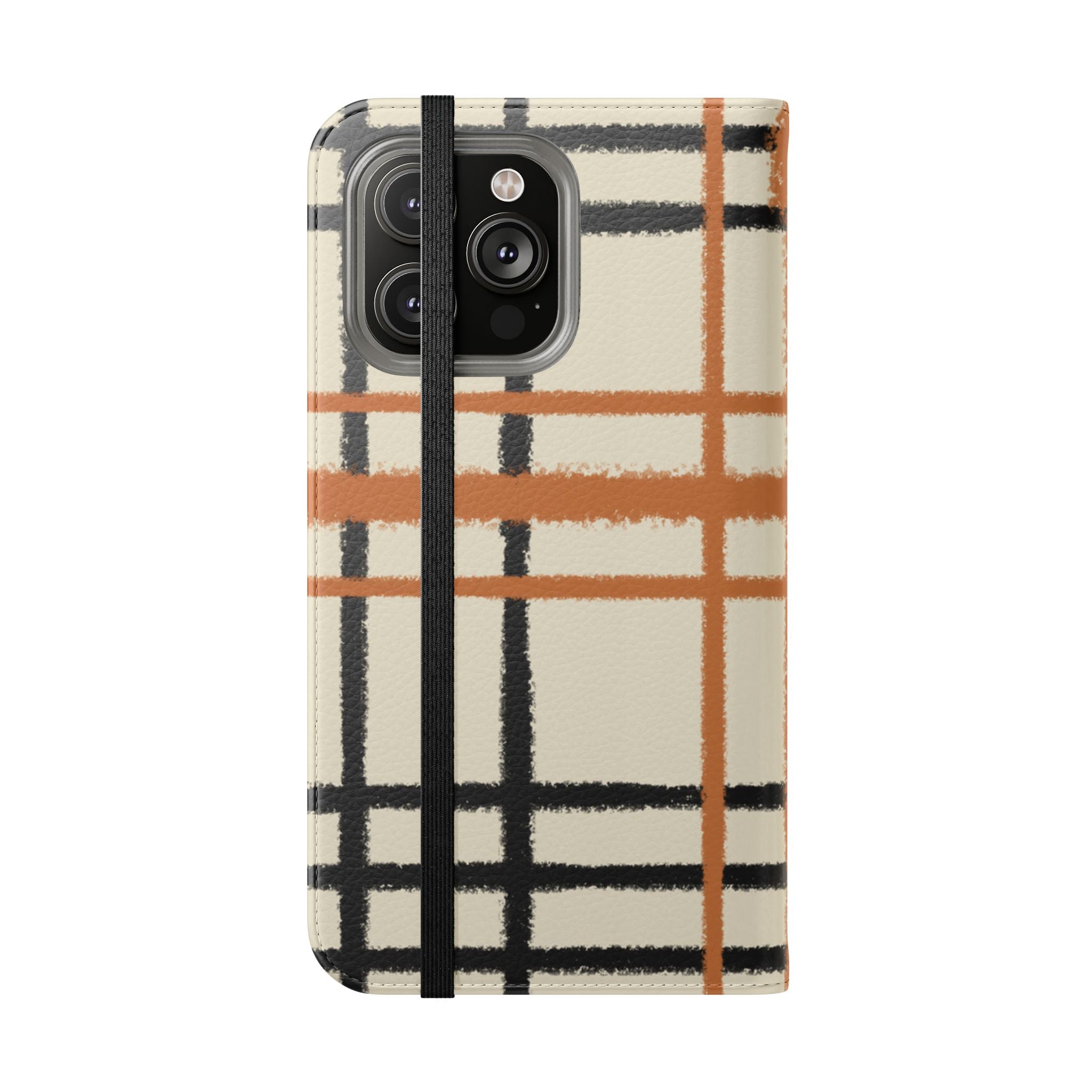 Black and Orange Plaid Flip Cases, Artsulli - Art is Long, Life is Short, Phone Case, , , , , , ,
