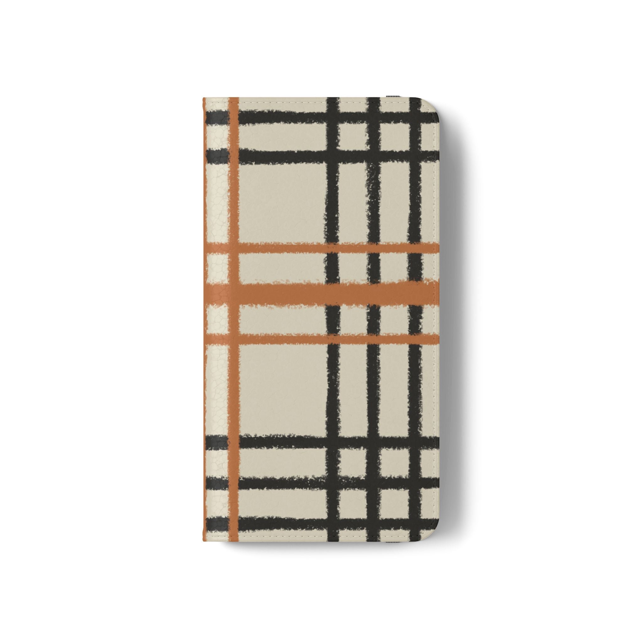 Black and Orange Plaid Flip Cases, Artsulli - Art is Long, Life is Short, Phone Case, , , , , , ,