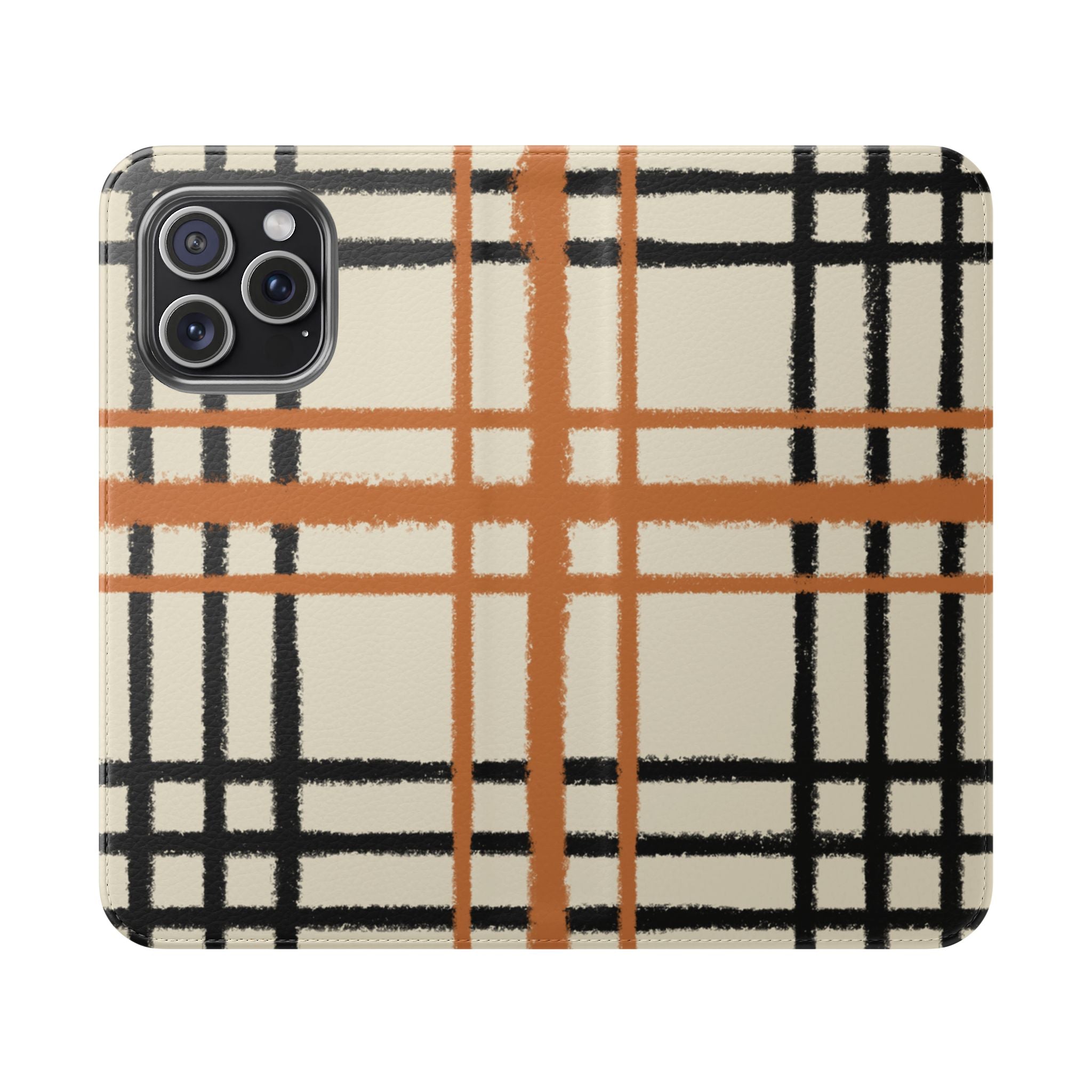 Black and Orange Plaid Flip Cases, Artsulli - Art is Long, Life is Short, Phone Case, Size, iPhone 15 Pro Max, , , , , 22926390095971449680